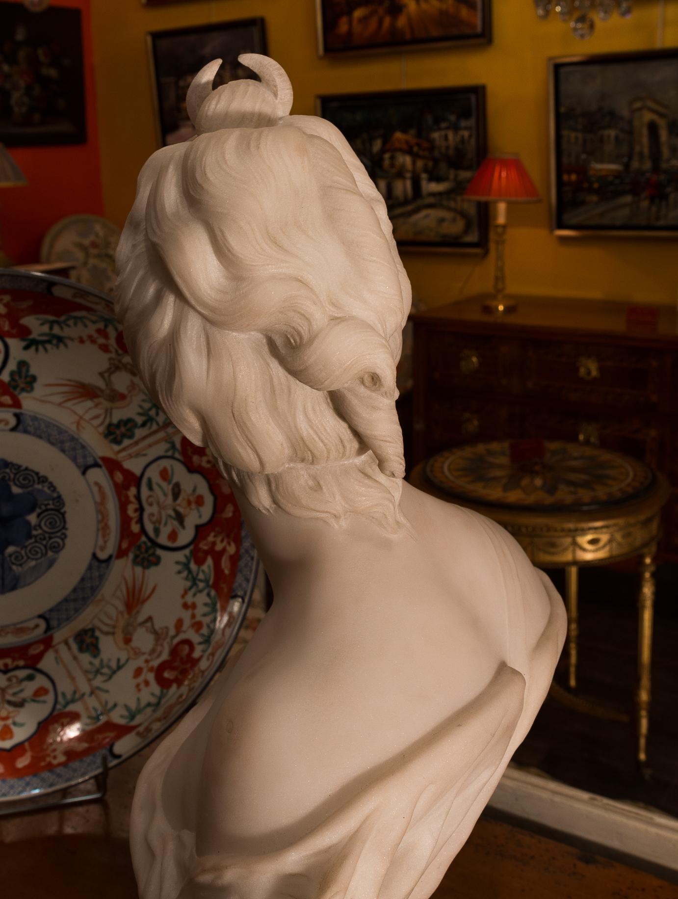 Late 19th Century French Carrara White Marble Bust, Diana Goddess of the Hunt For Sale 5