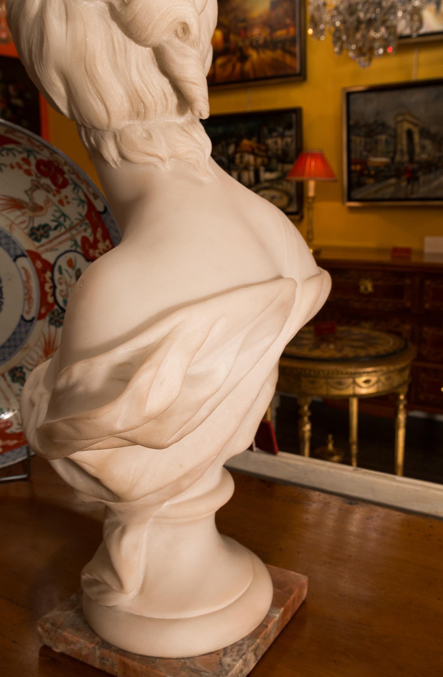 Late 19th Century French Carrara White Marble Bust, Diana Goddess of the Hunt For Sale 6