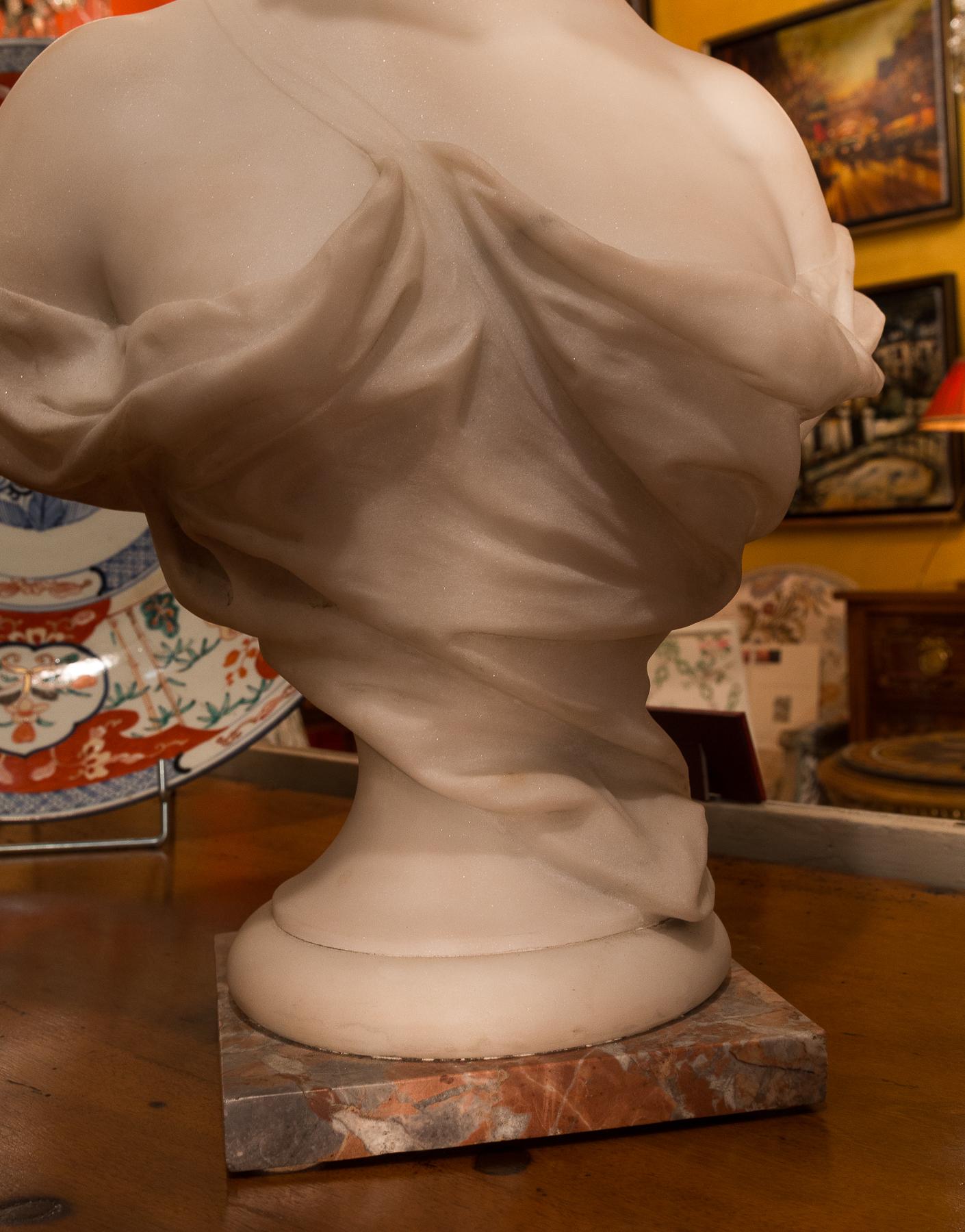 Carrara Marble Late 19th Century French Carrara White Marble Bust, Diana Goddess of the Hunt For Sale