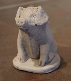 Late 19th Century French Carved Weathered Concrete Garden Pig Sculpture
