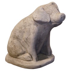 Late 19th Century French Carved Weathered Concrete Garden Pig Sculpture