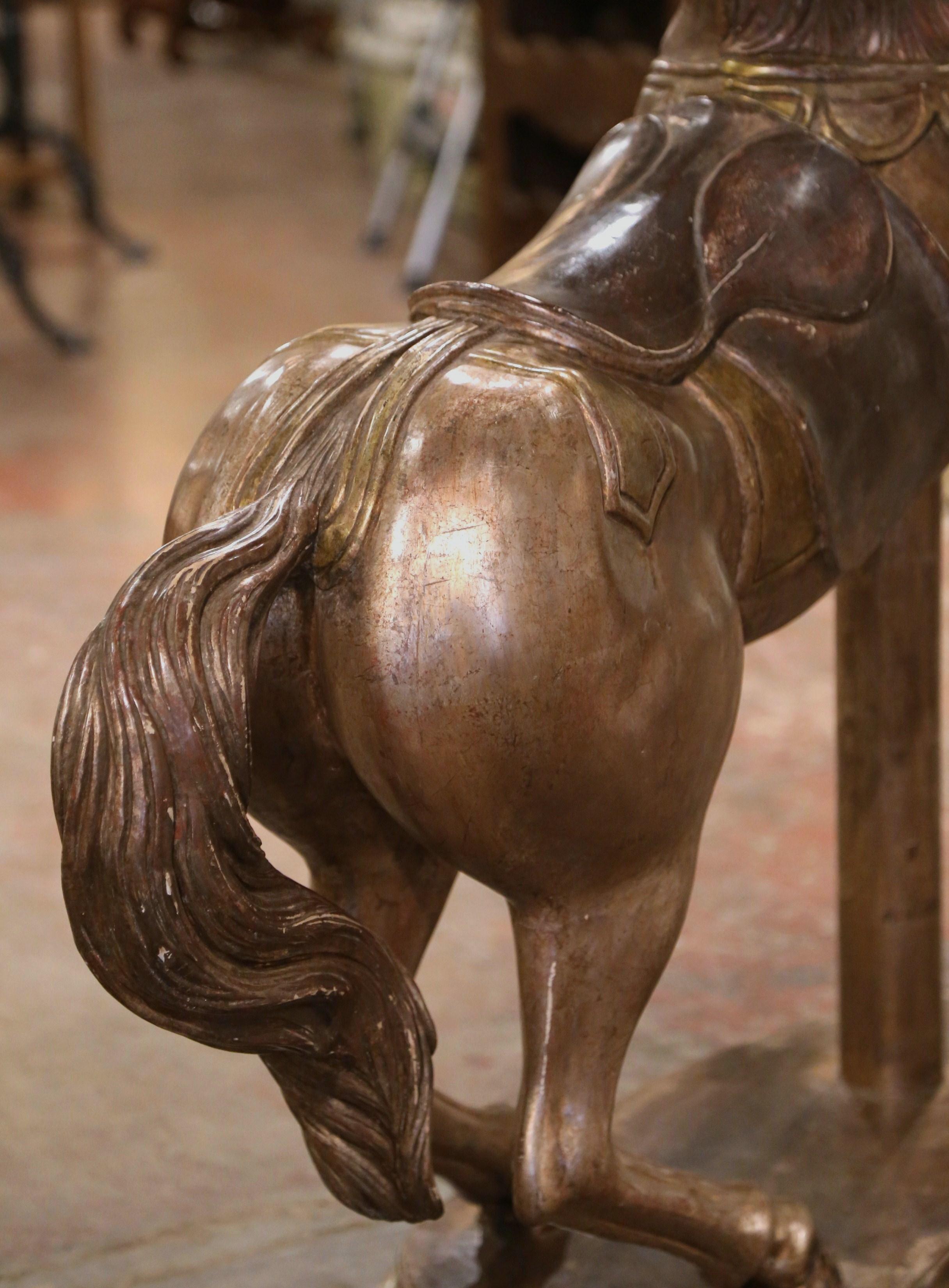 Late 19th Century French Carved Wooden and Silvered Carousel Horse on Stand For Sale 4