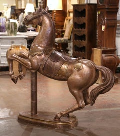 Late 19th Century French Carved Wooden and Silvered Carousel Horse on Stand