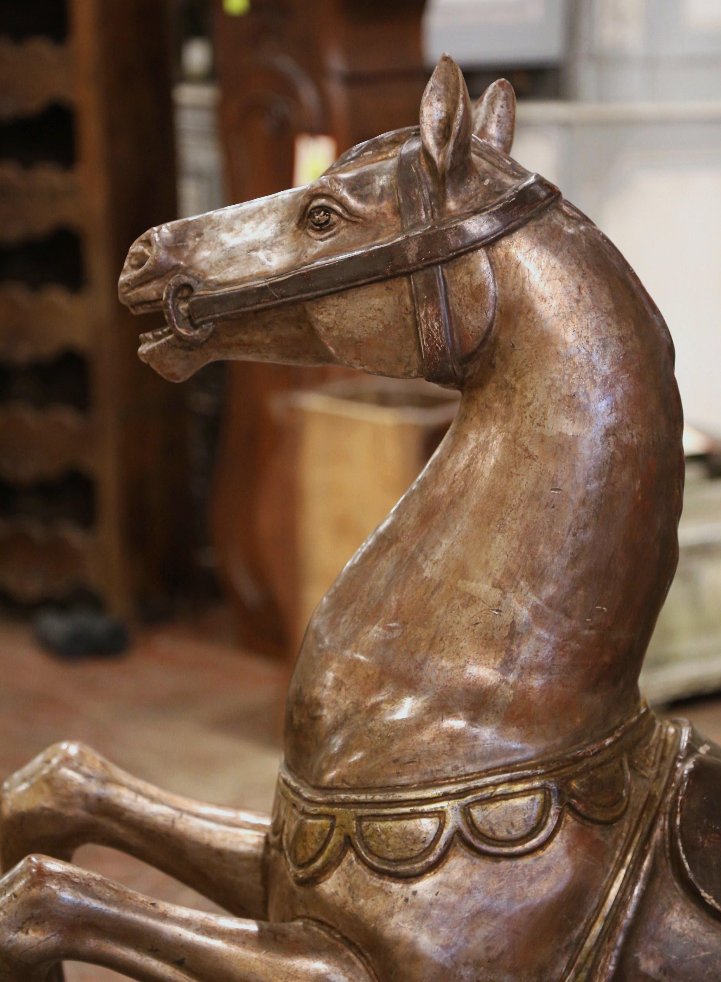 Late 19th Century French Carved Wooden and Silvered Carousel Horse on Stand For Sale 2