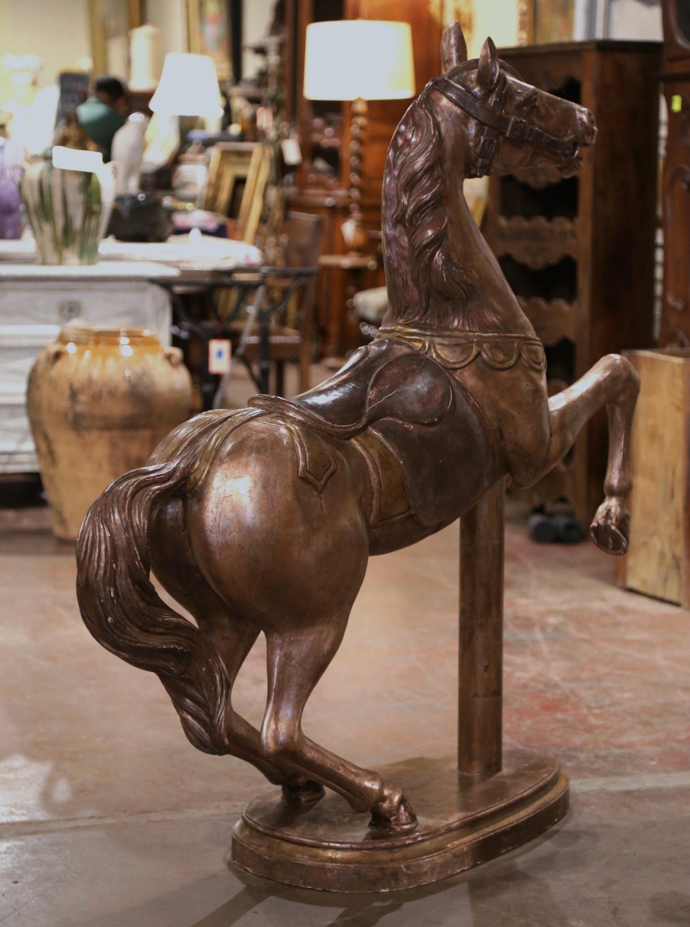 Late 19th Century French Carved Wooden and Silvered Carousel Horse on Stand For Sale 2