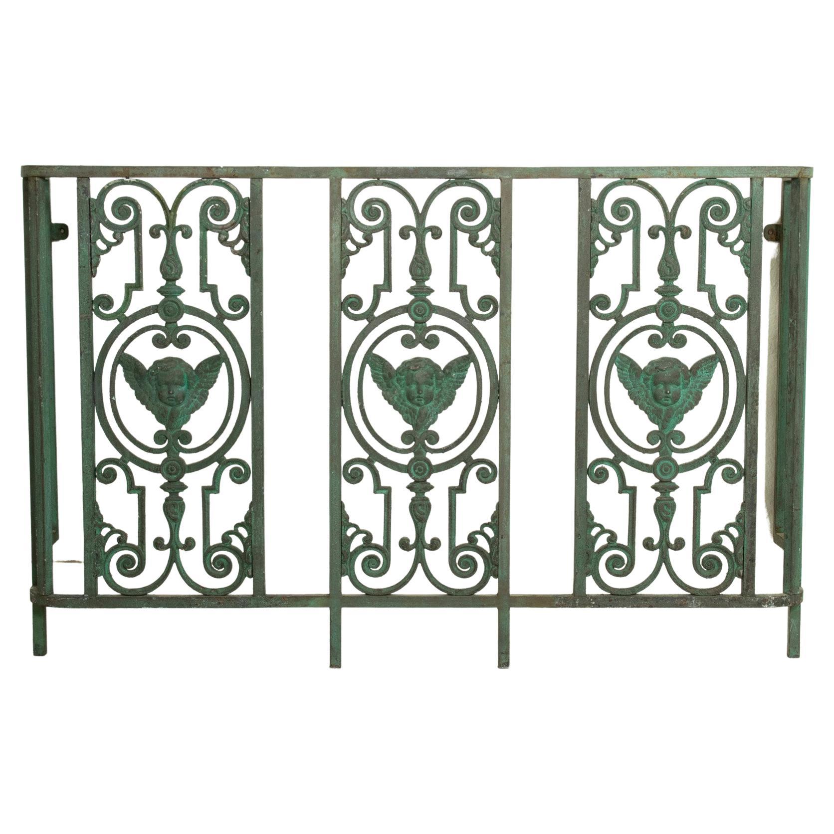 Late 19th Century French Cast Iron Balcony, Railing, Console Table with Cherubs