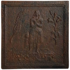 Late 19th Century French Cast Iron Fire Back with Jeanne d'Arc