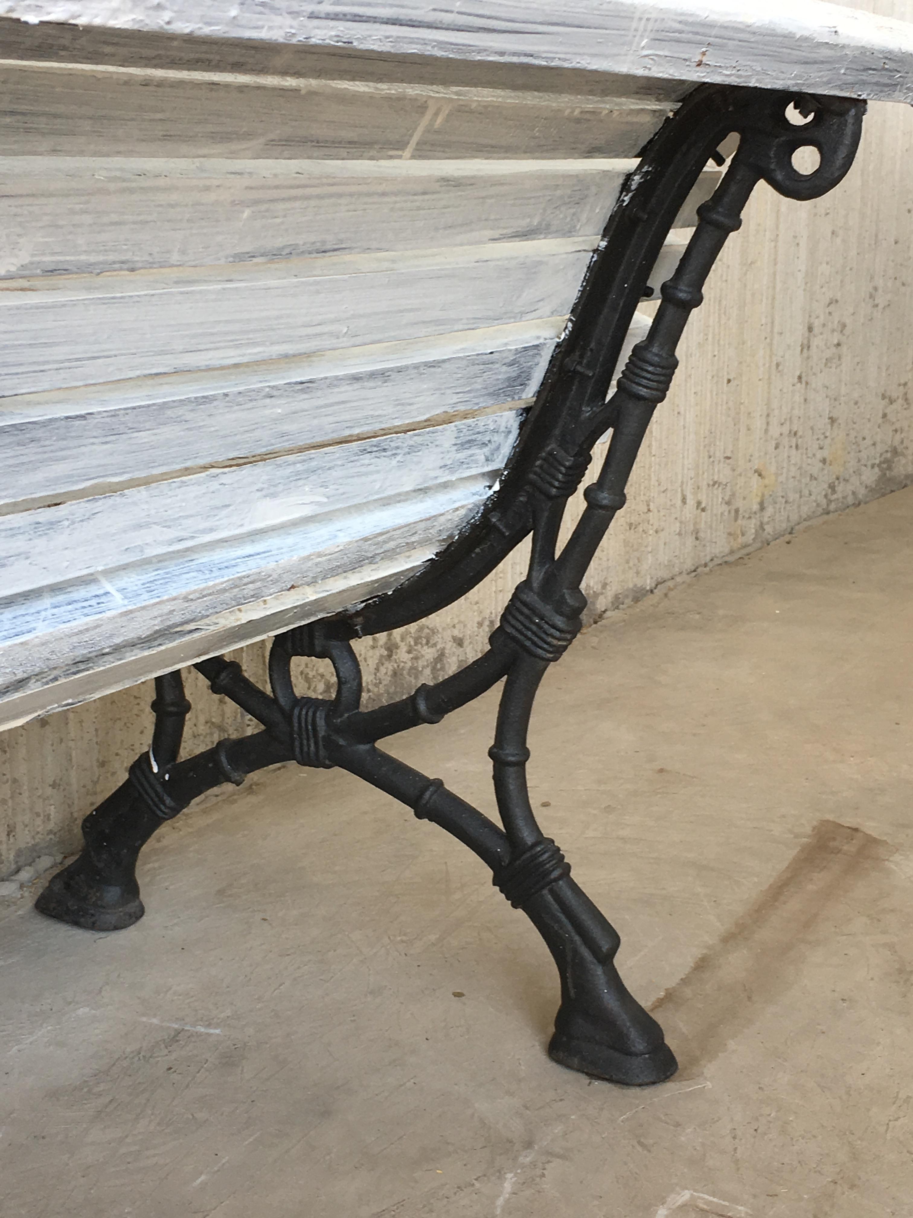 Late 19th Century French Cast Iron Park Bench with Wood Slats 2