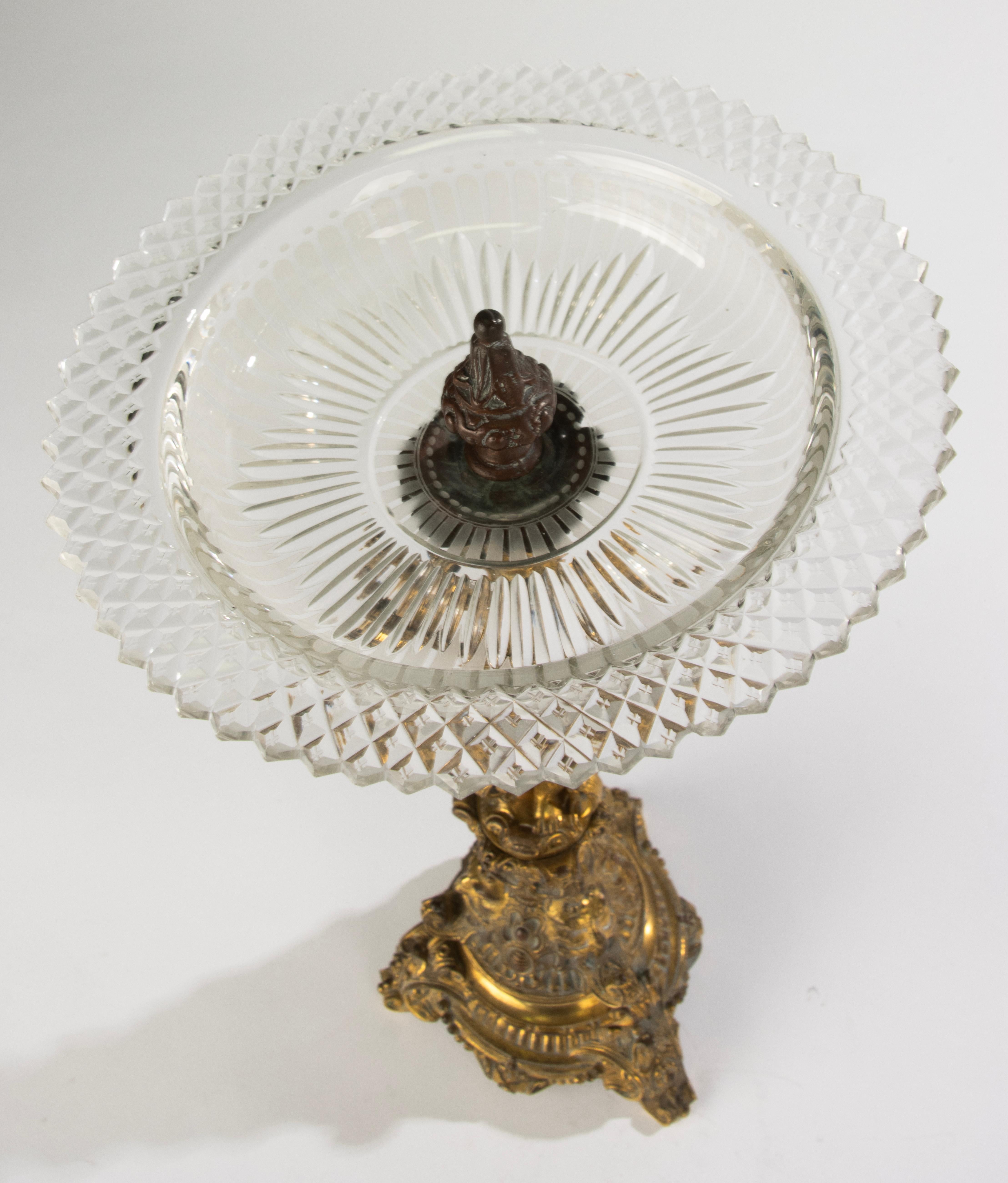 Late 19th Century French Centerpiece - Bronze - Putto with Crystal Dish For Sale 7