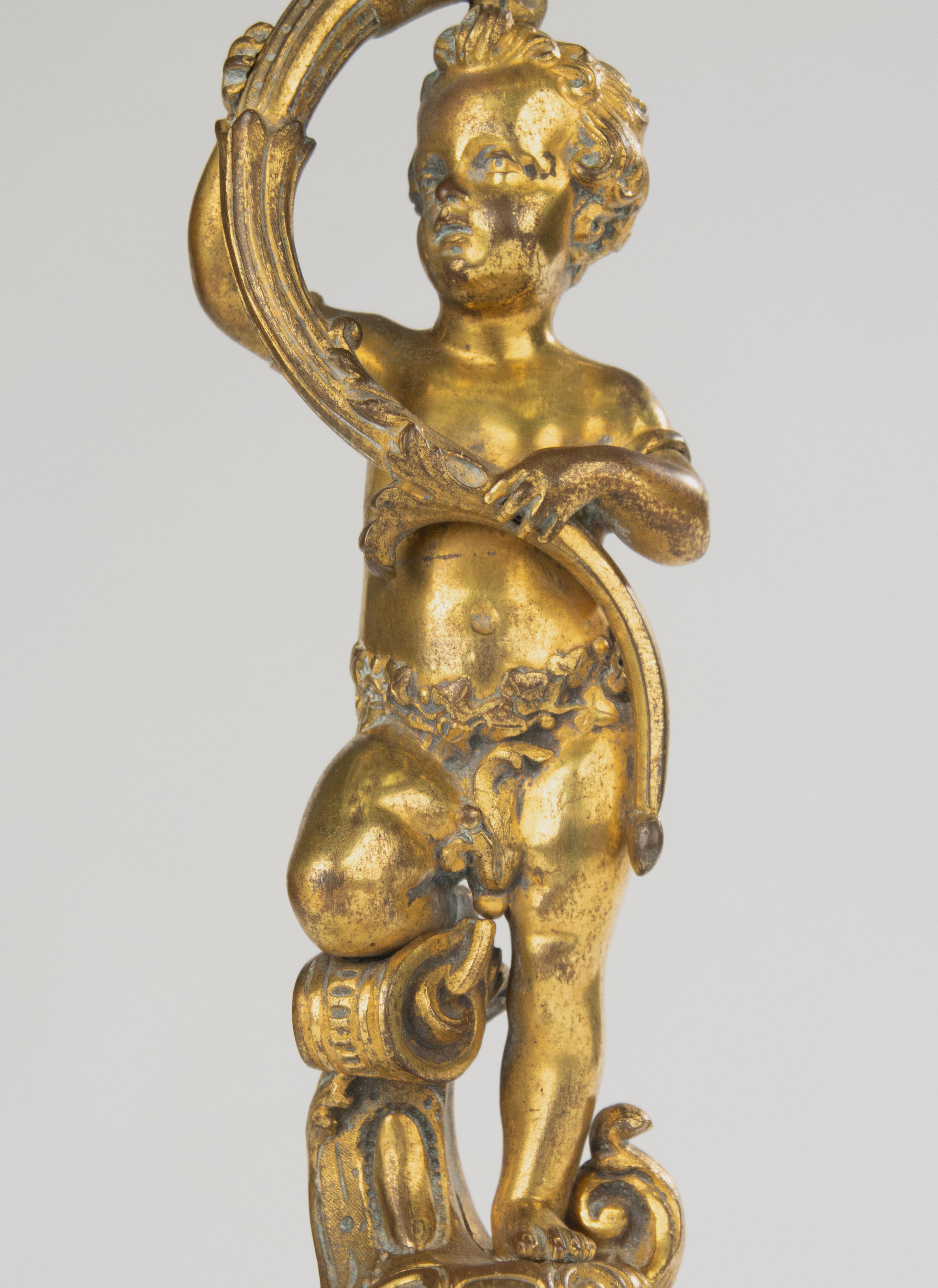 Late 19th Century French Centerpiece - Bronze - Putto with Crystal Dish For Sale 9