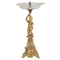 Late 19th Century French Centerpiece - Bronze - Putto with Crystal Dish