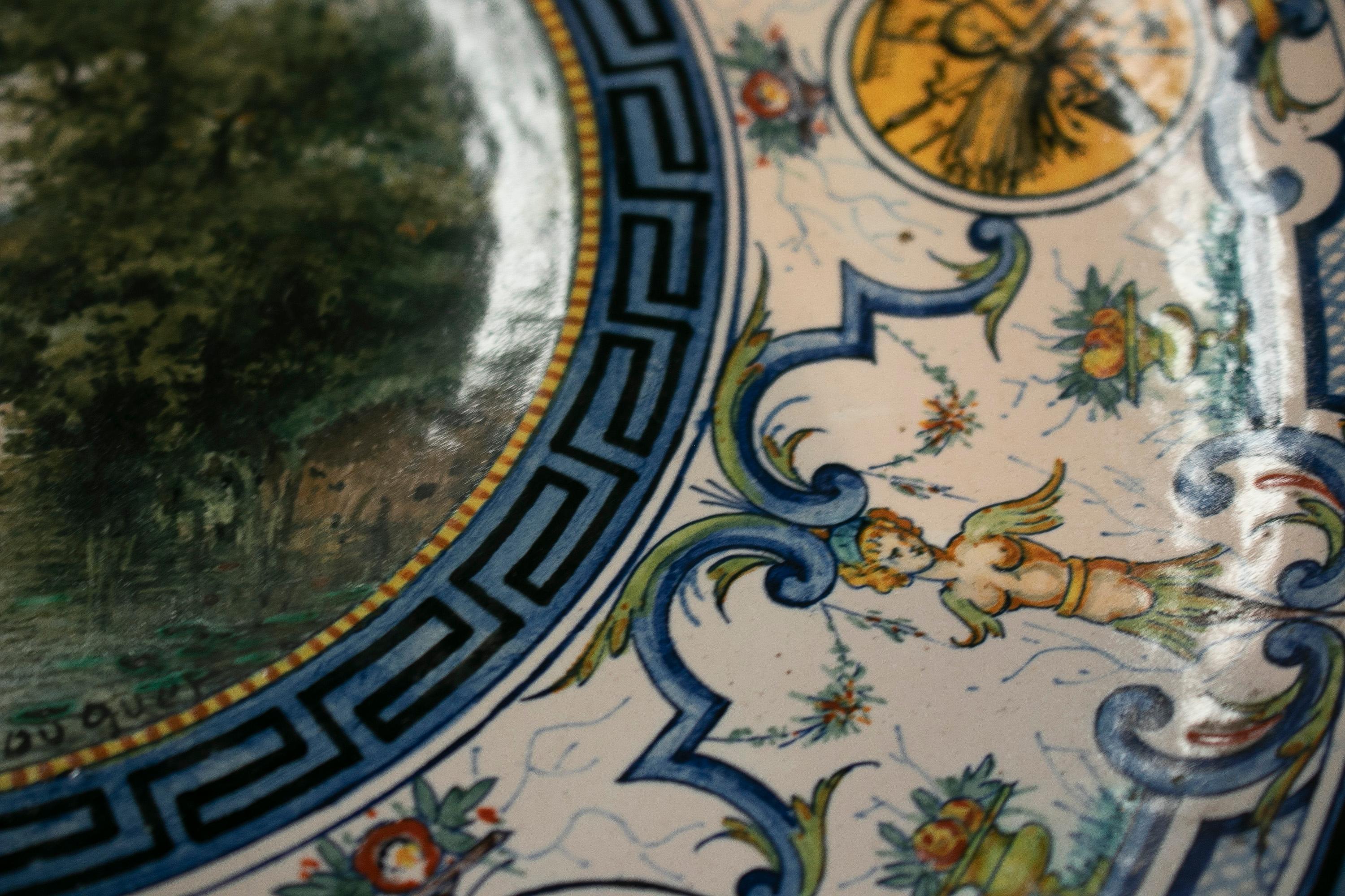 Assiette en céramique française de la fin du XIXe siècle avec scène de paysage de Claude Charles Rudhart en vente 5