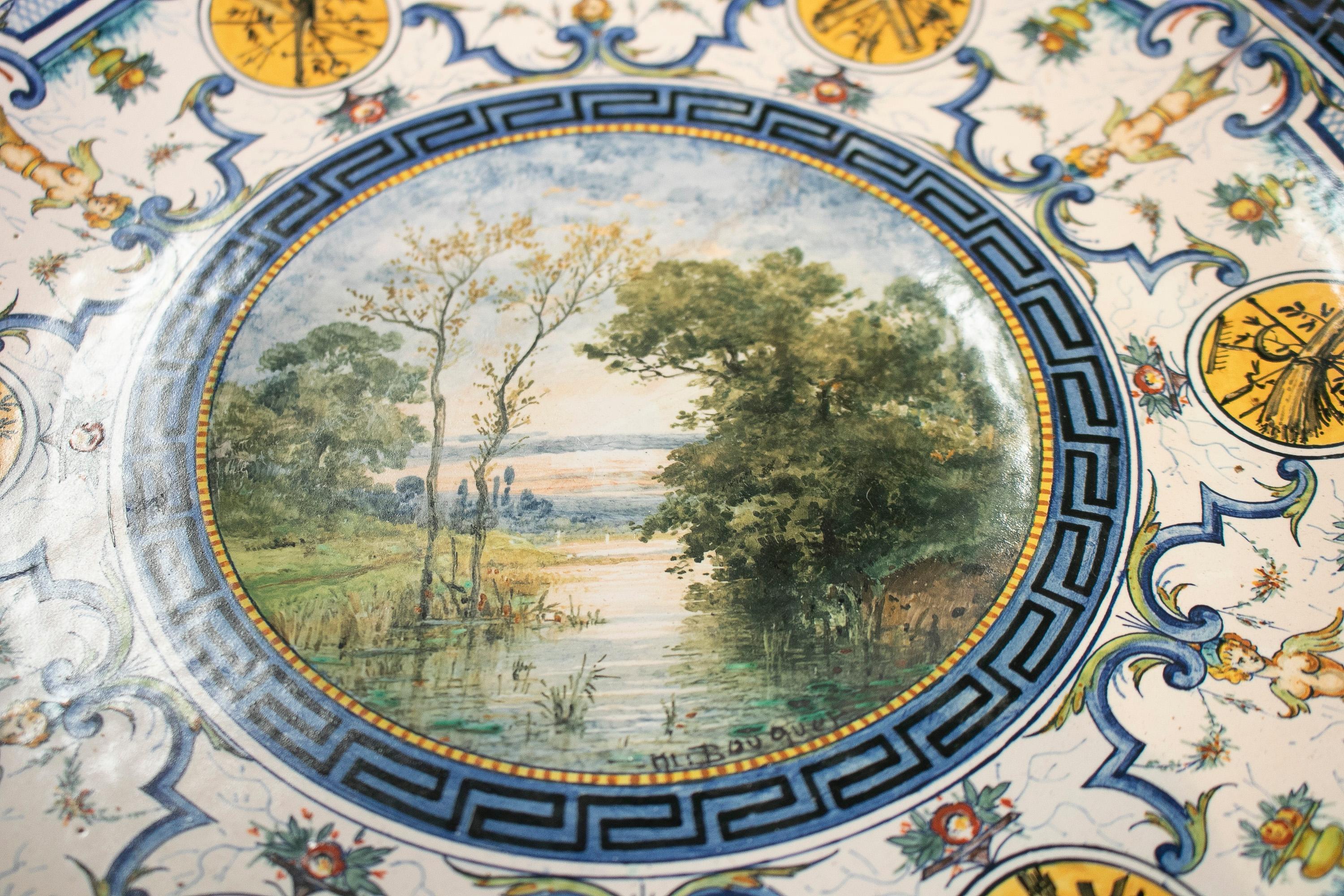 Late 19th Century French Ceramic Plate w/ Claude Charles Rudhart Landscape Scene In Good Condition For Sale In Marbella, ES