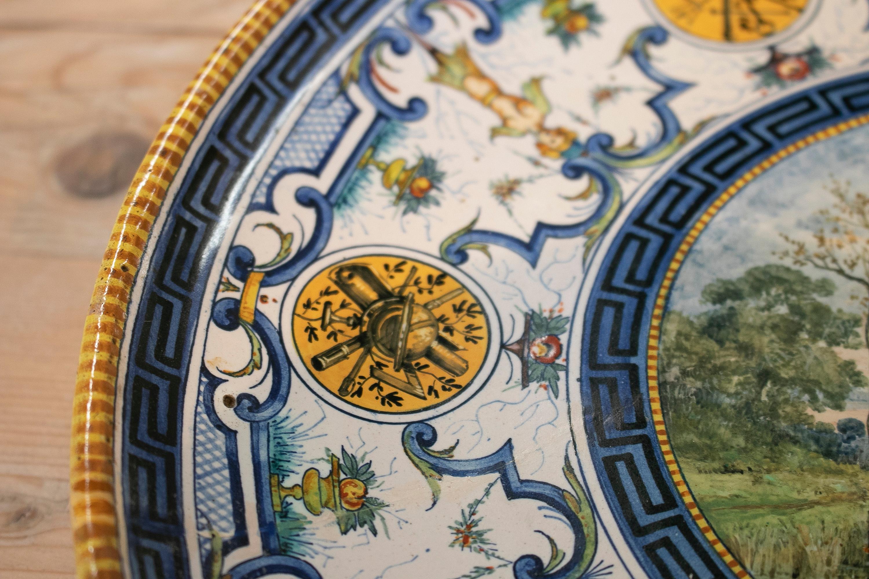 Assiette en céramique française de la fin du XIXe siècle avec scène de paysage de Claude Charles Rudhart en vente 3