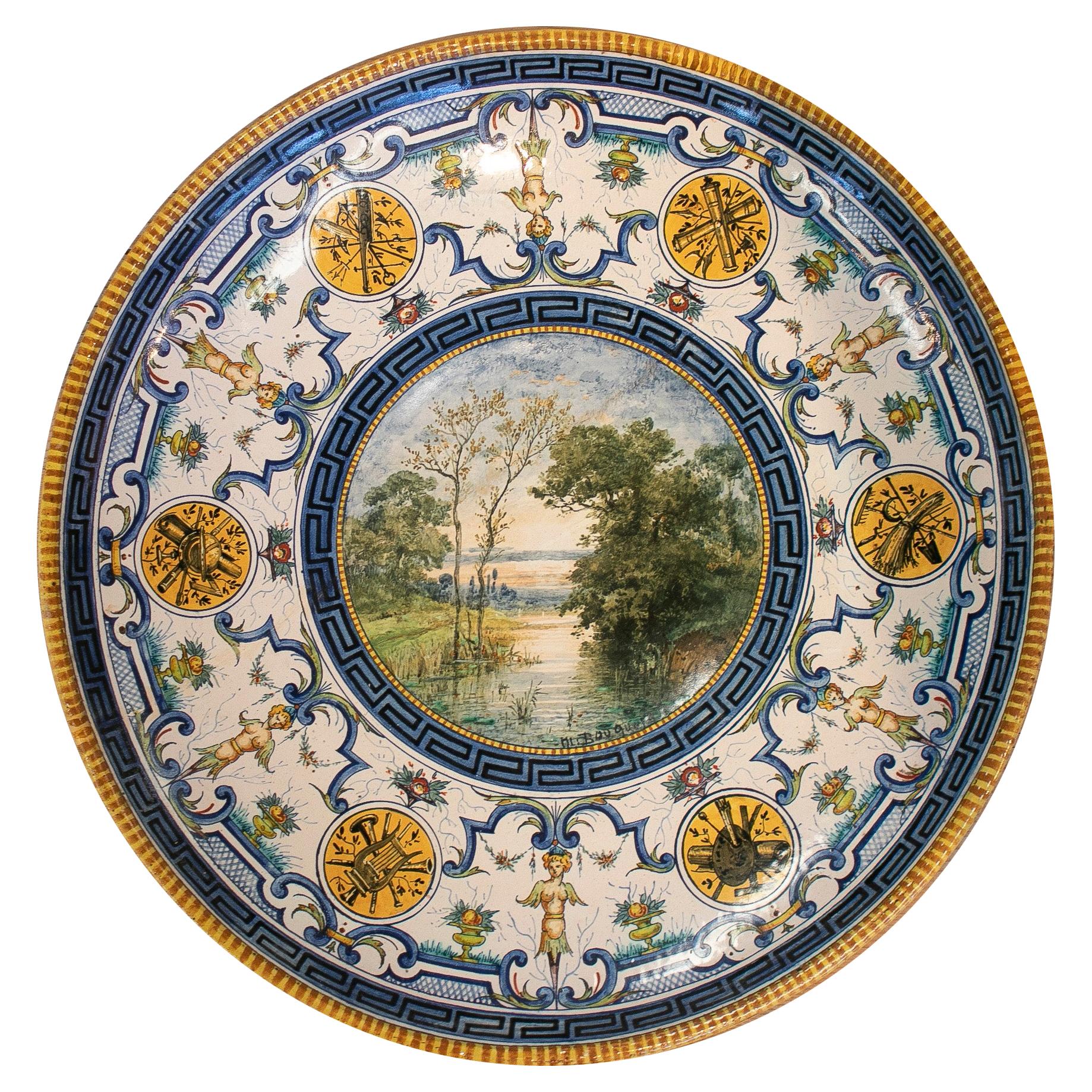 Late 19th Century French Ceramic Plate w/ Claude Charles Rudhart Landscape Scene