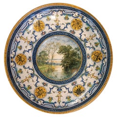 Piatto in ceramica francese della fine del XIX secolo con scena di paesaggio di Charles Charles Rudhart