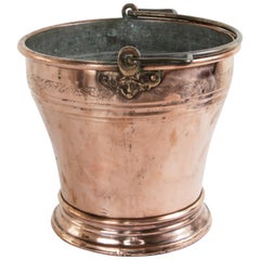 Antique Late 19th Century French Copper Bucket with Bronze Faces, Wine Chiller, Cachepot