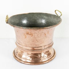 Late 19th Century French Copper Cachepot with Coat of Arms and Bronze Handles