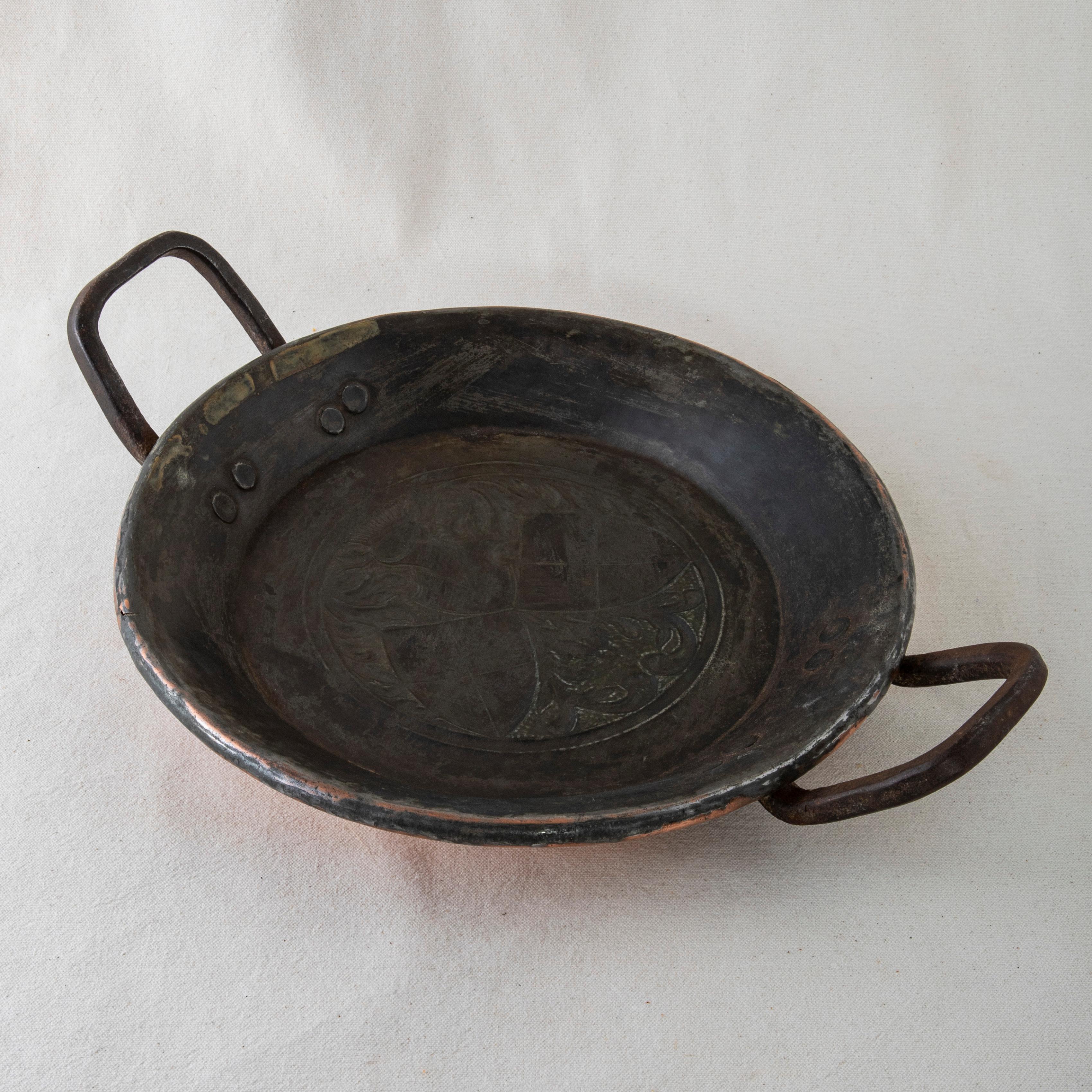 Repoussé Late 19th Century French Copper Repousse Tart Pan with Knight and Shields For Sale