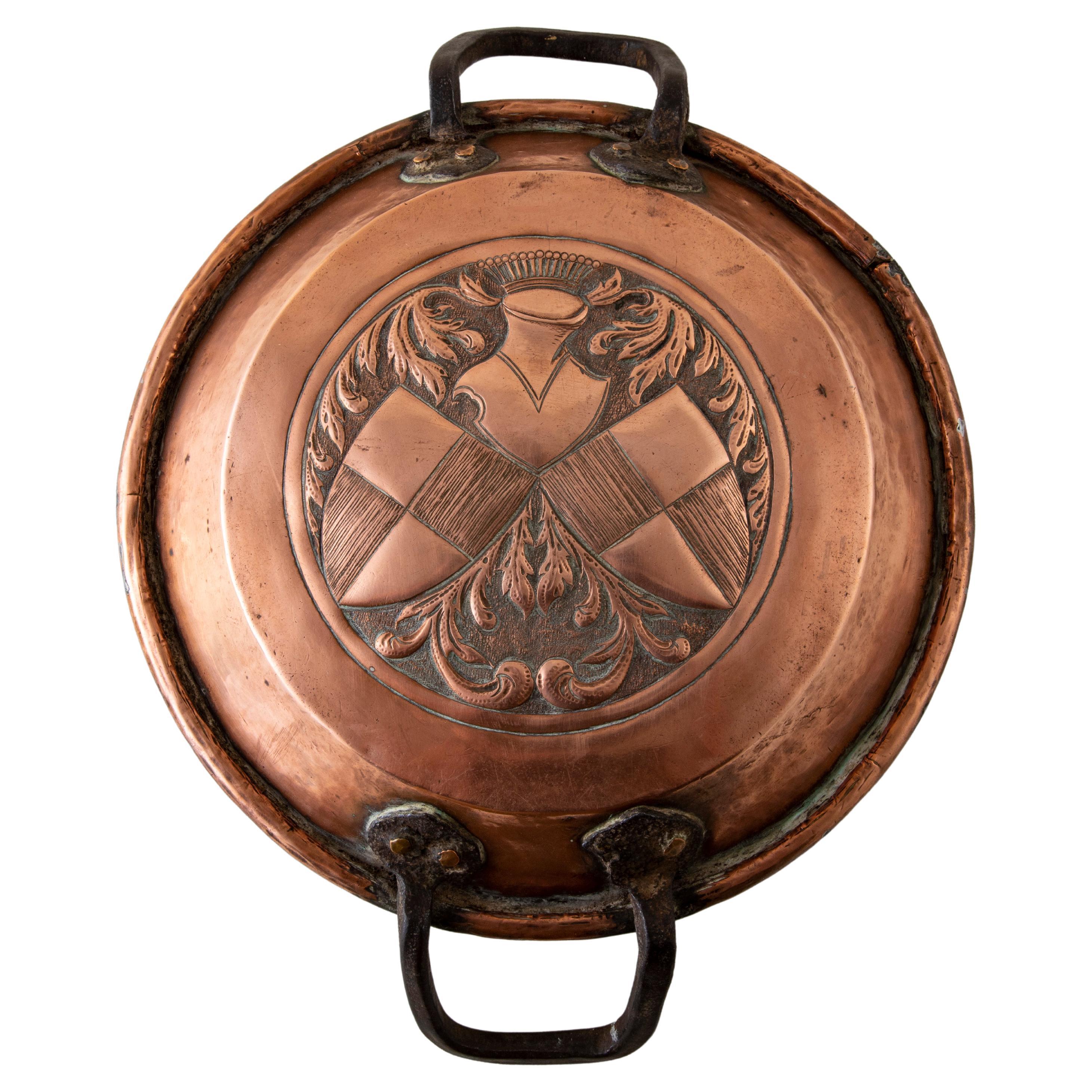 Late 19th Century French Copper Repousse Tart Pan with Knight and Shields For Sale