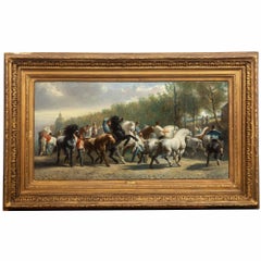 Copie française de la fin du XIXe siècle d'un tableau de Rosa Bonheur représentant une foire aux chevaux