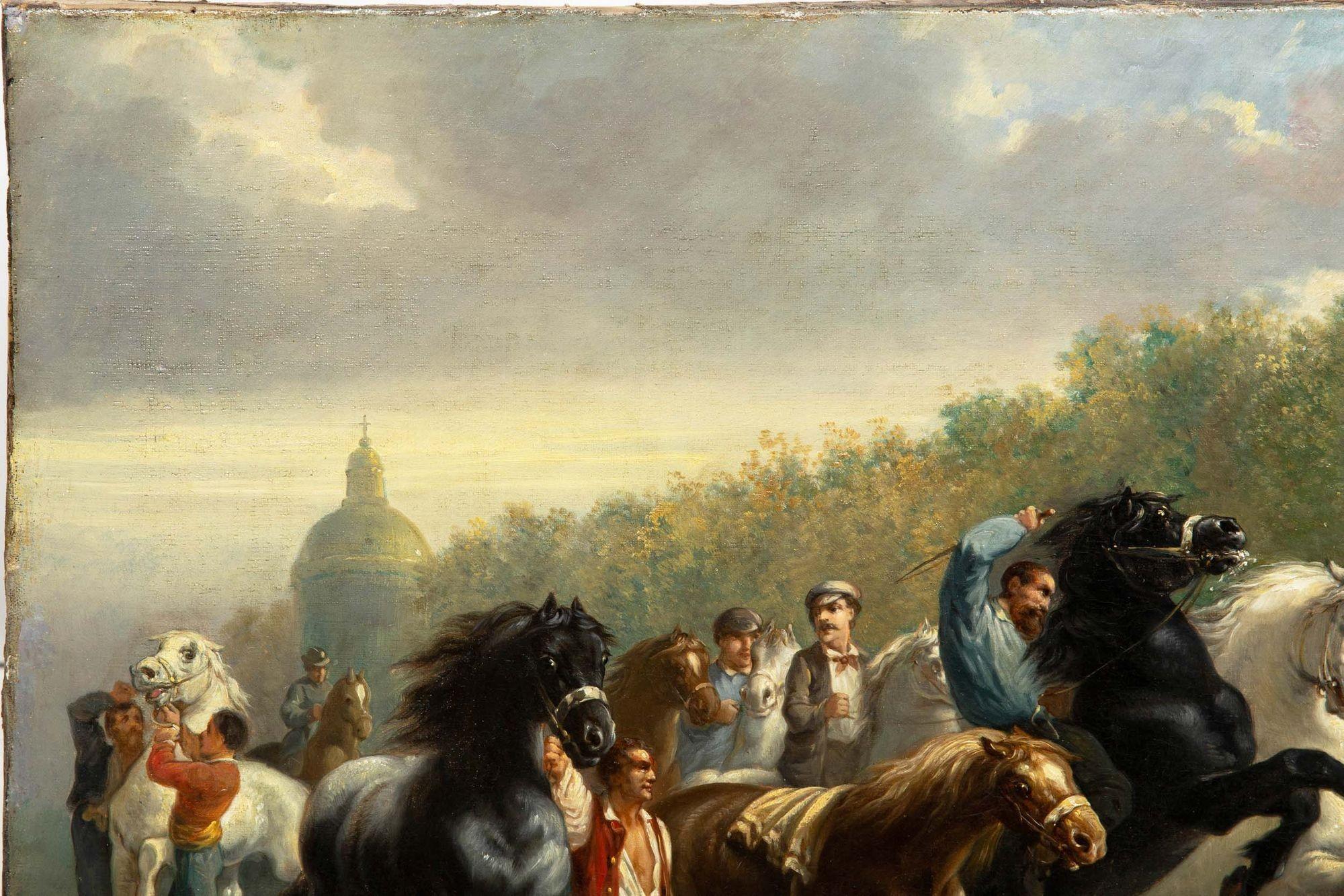 Romantic Late 19th Century French Copy of Rosa Bonheur’s “Horse Fair” Painting For Sale