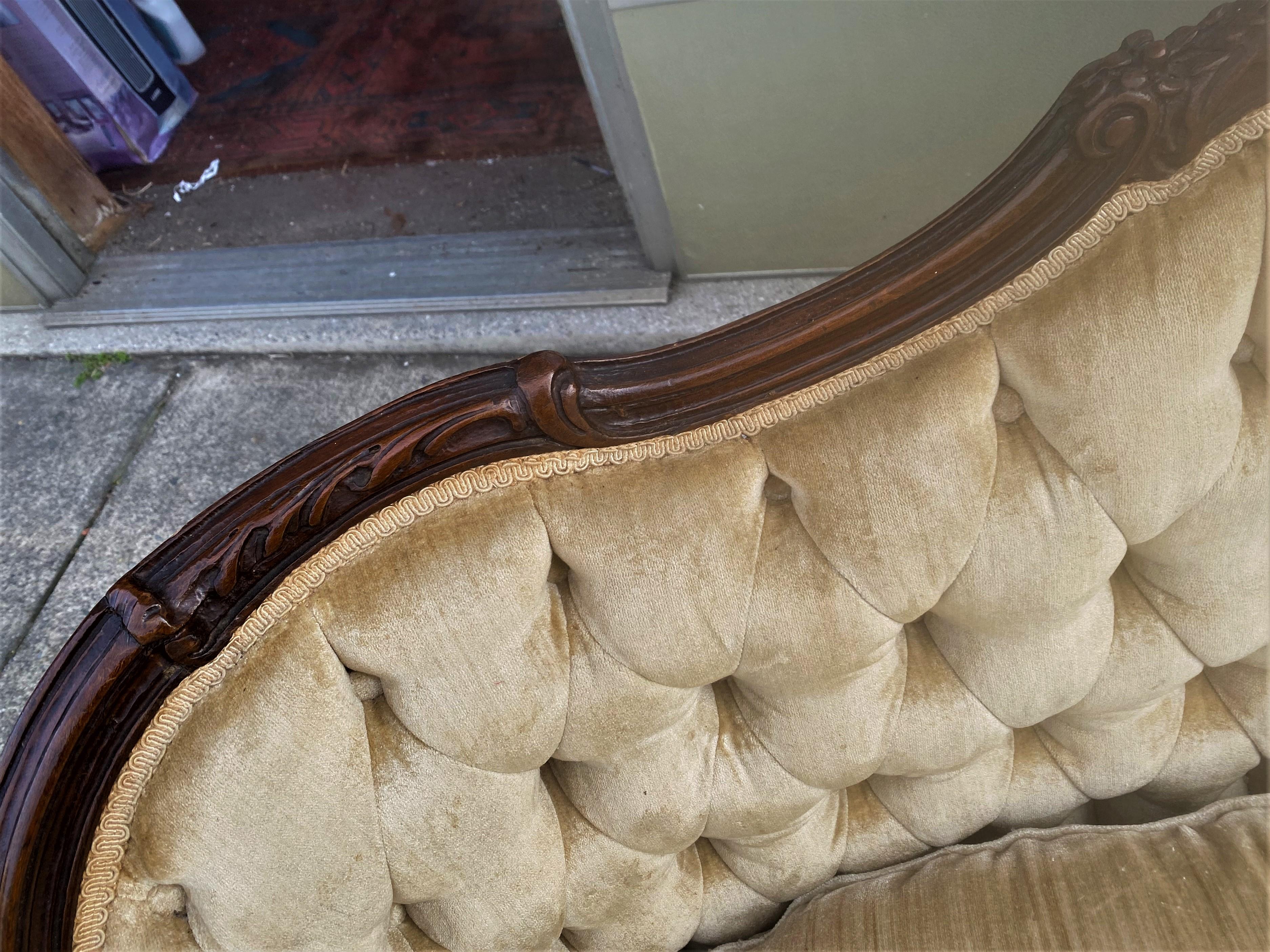 Unknown Late 19th Century French Country Long Sofa/Settee With Carved Arms, Legs & Back  For Sale