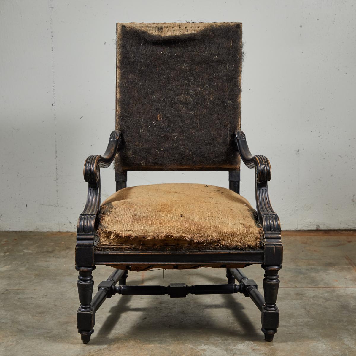 Late 19th century French deconstructed upholstered armchair.