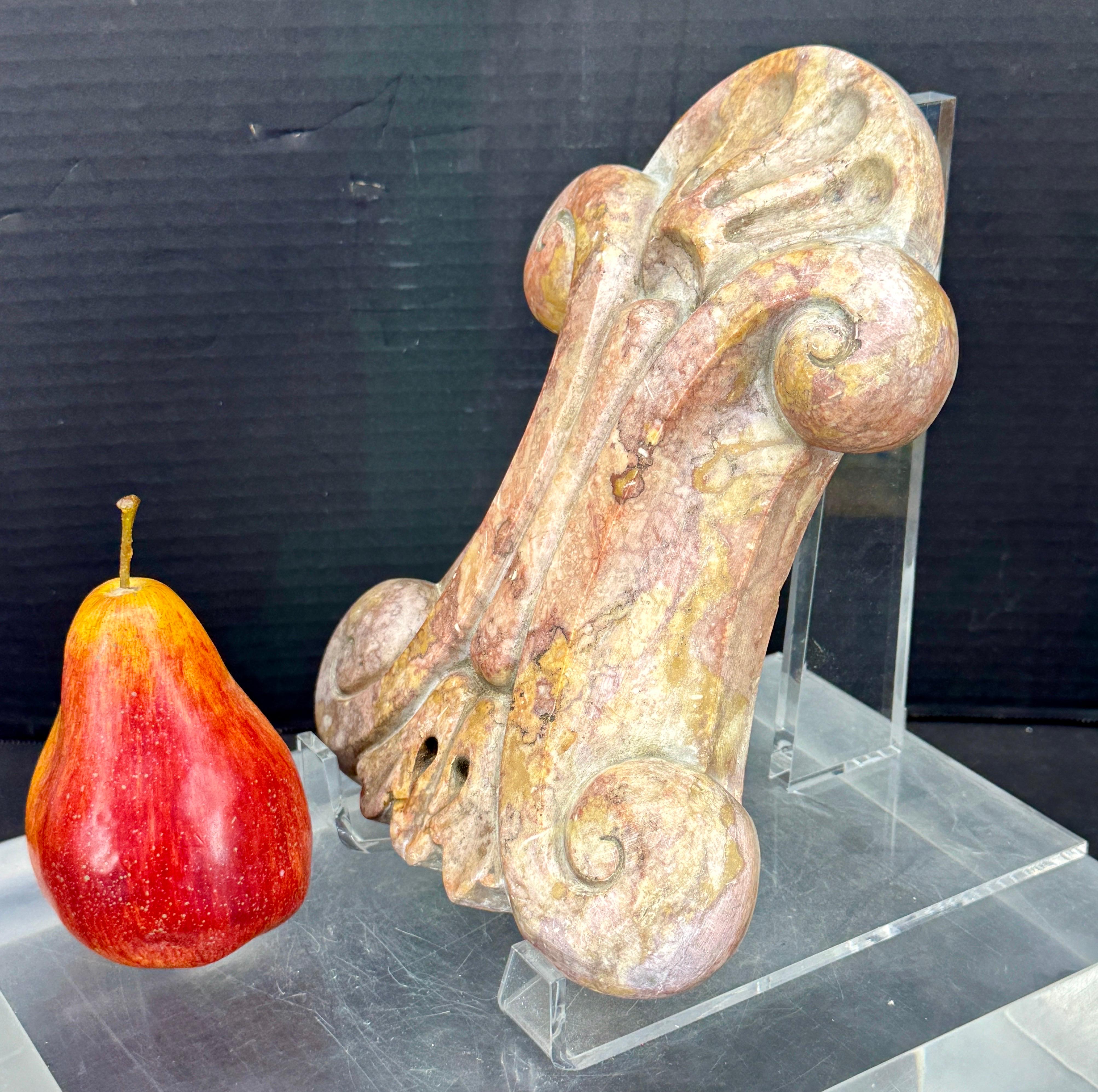 This 19th-Century French marble fragment is a charming piece of history as well as a striking standalone decorative accent. As found in a flea market on the Belgium border to France, we think this sculpture is likely French or Italian and most