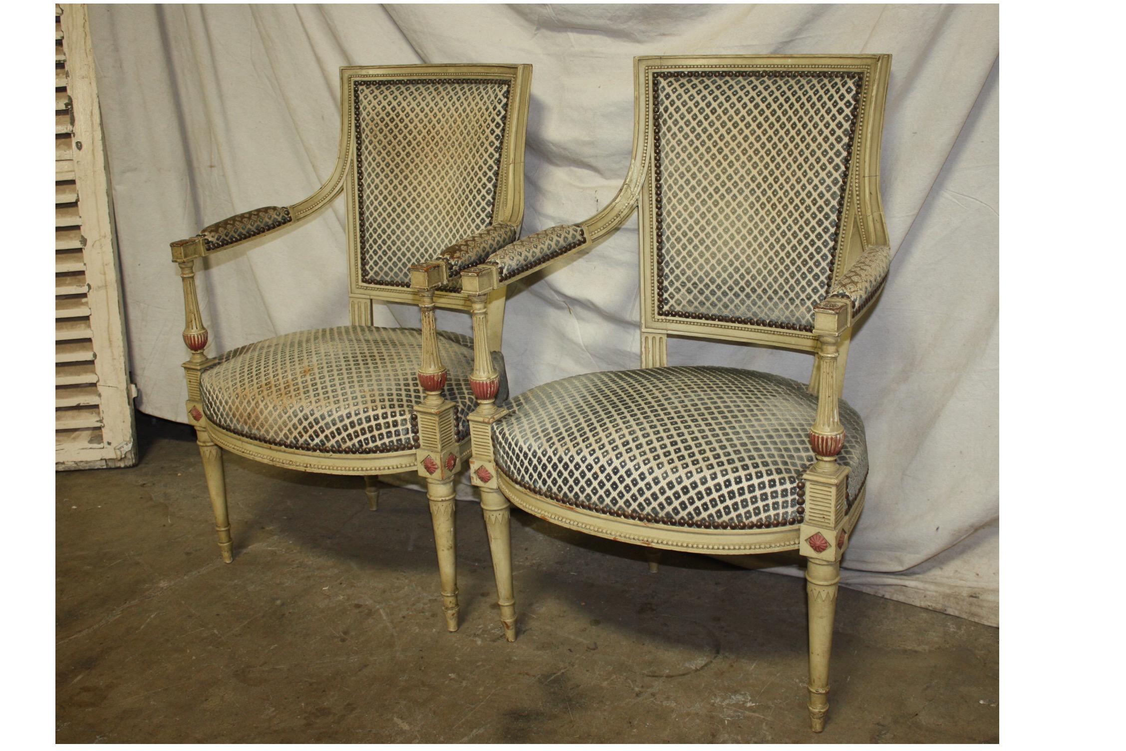 Late 19th century French Directoire style pair of armchairs.