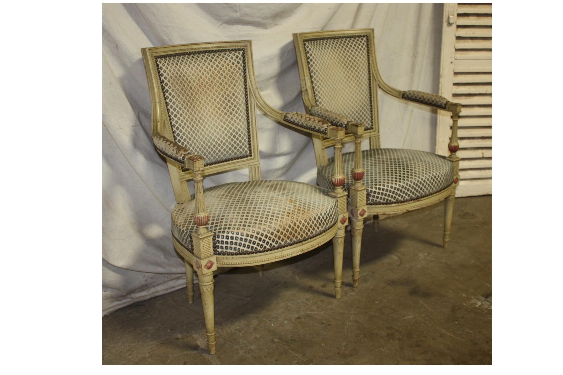 Lacquered Late 19th Century French Directoire Style Pair of Armchairs