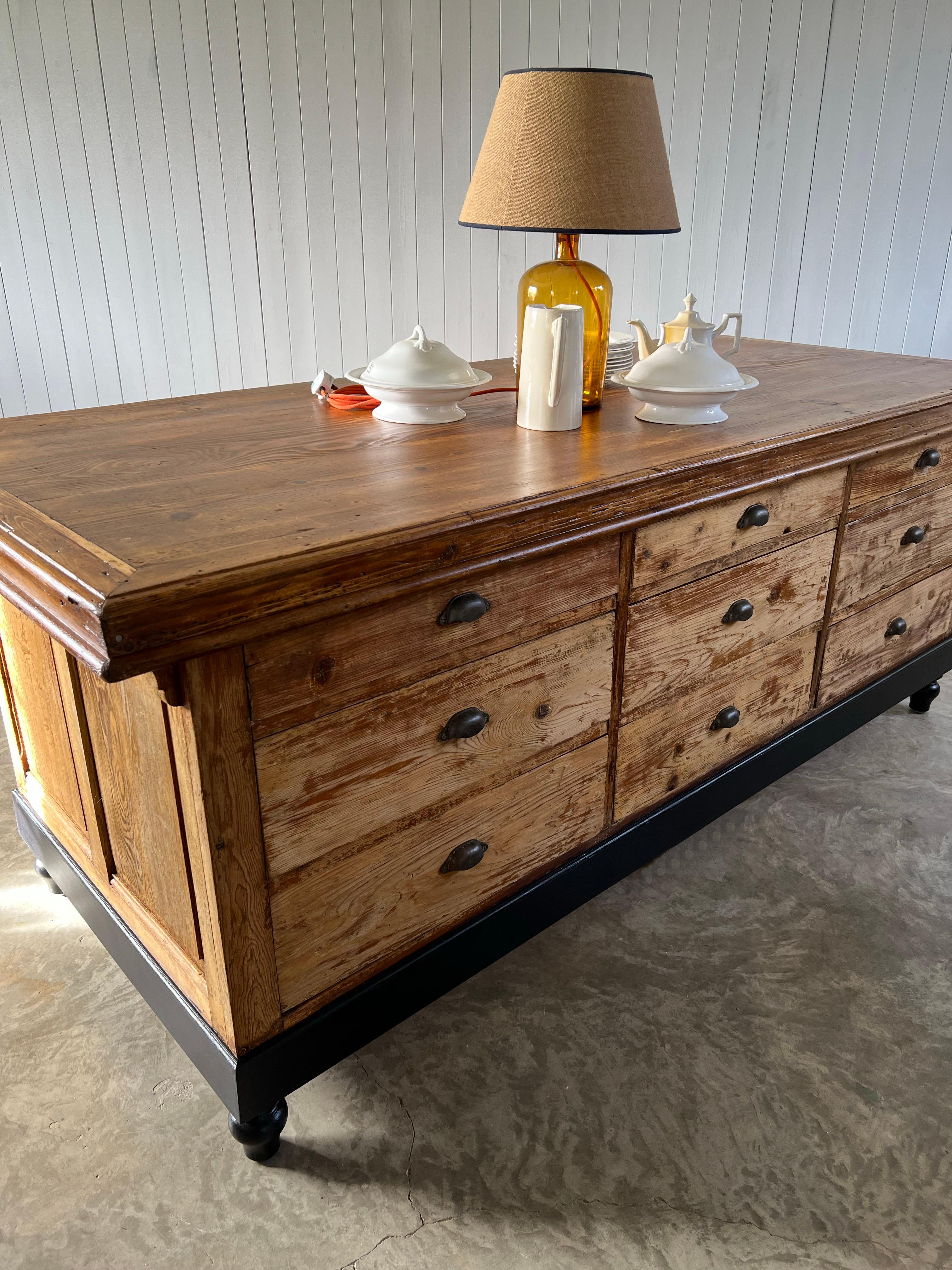 Pine Late 19th Century French Drapers Table / Kitchen Island For Sale