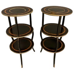 Antique Late 19th Century French Ebonized and Inlaid Étagère Side Tables with Brass