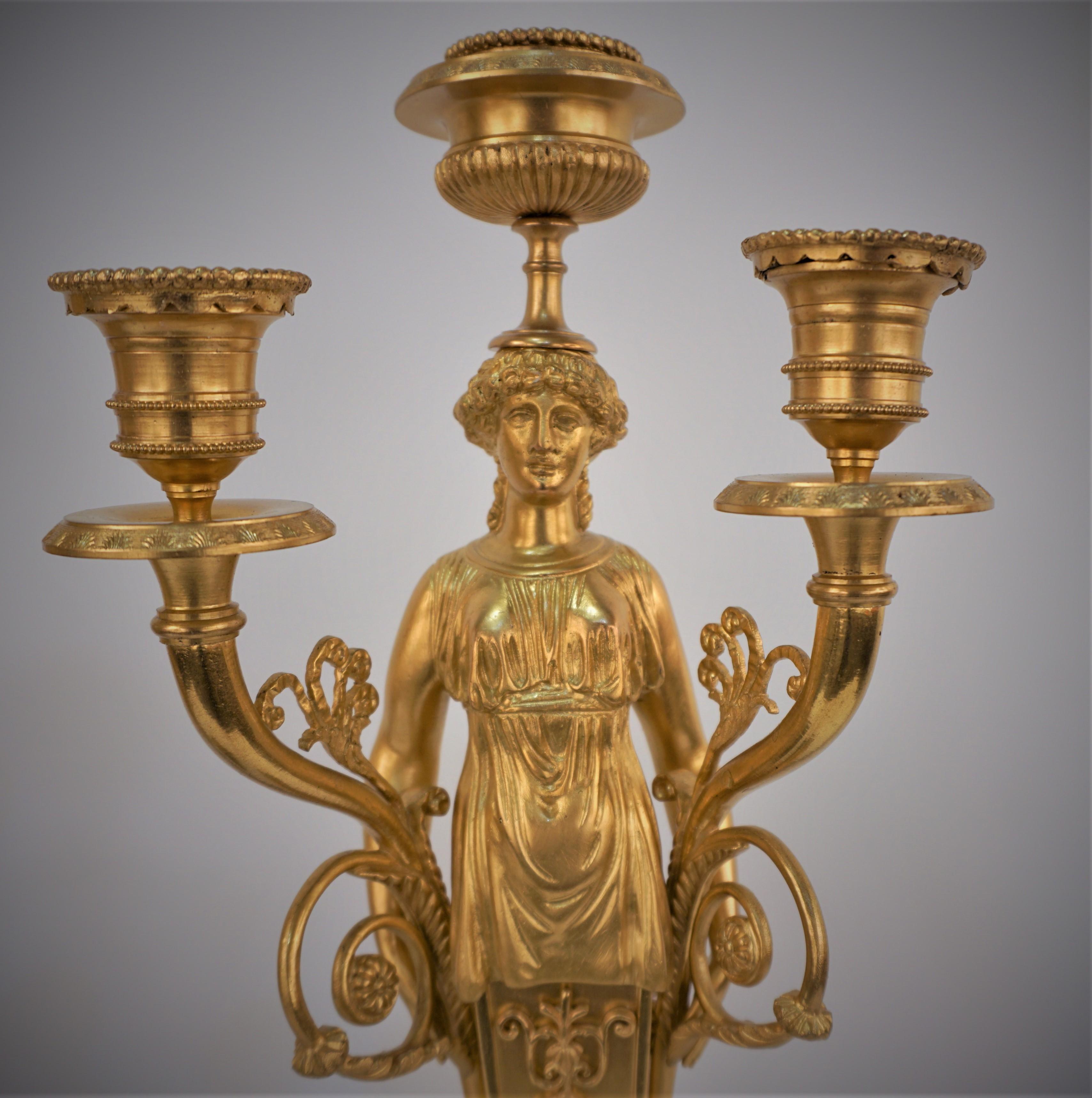 Late 19th Century French Empire Gilt Bronze Candelabra For Sale 2