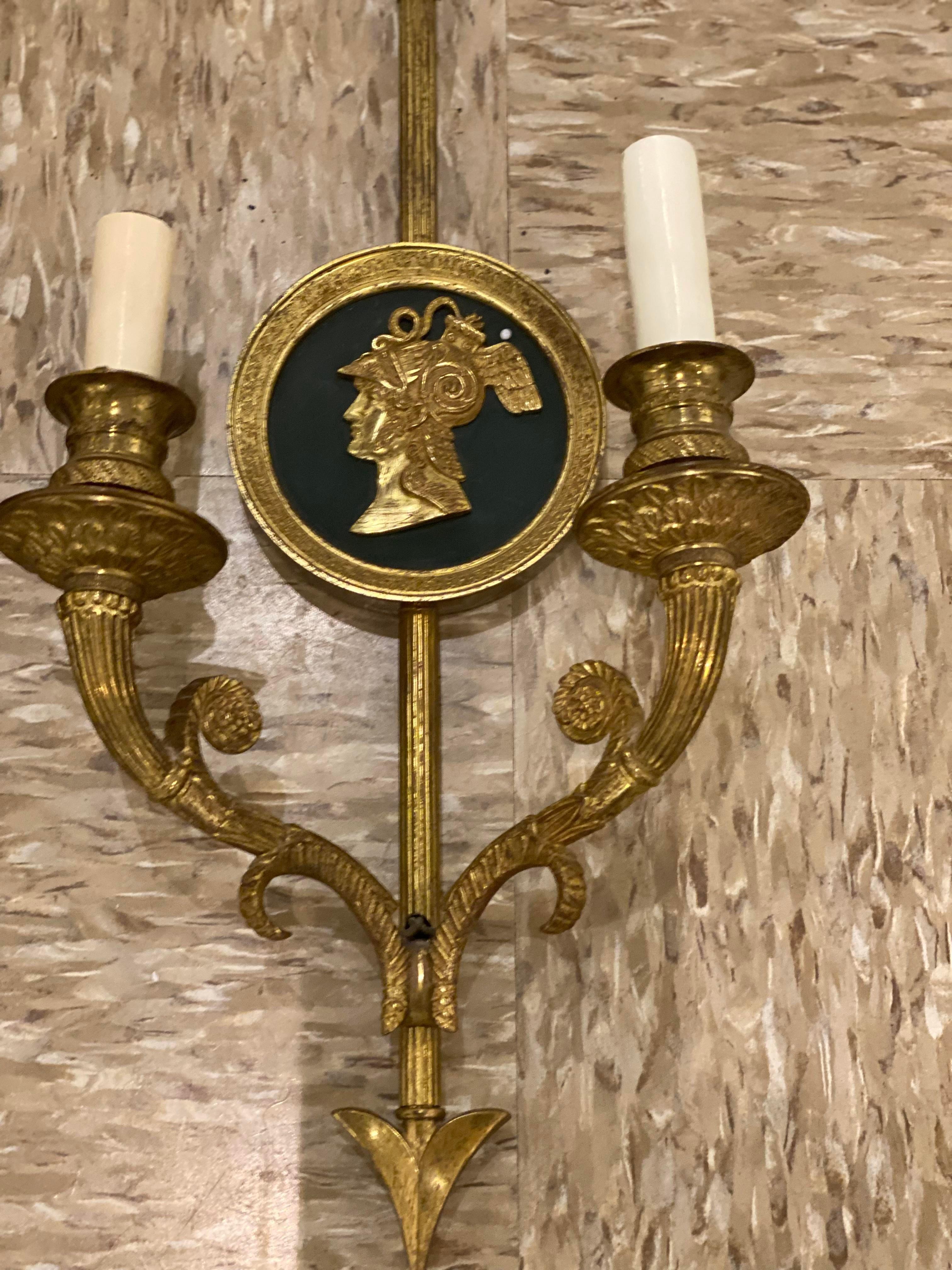 Engraved Late 19th Century French Empire Arrow Sconces For Sale