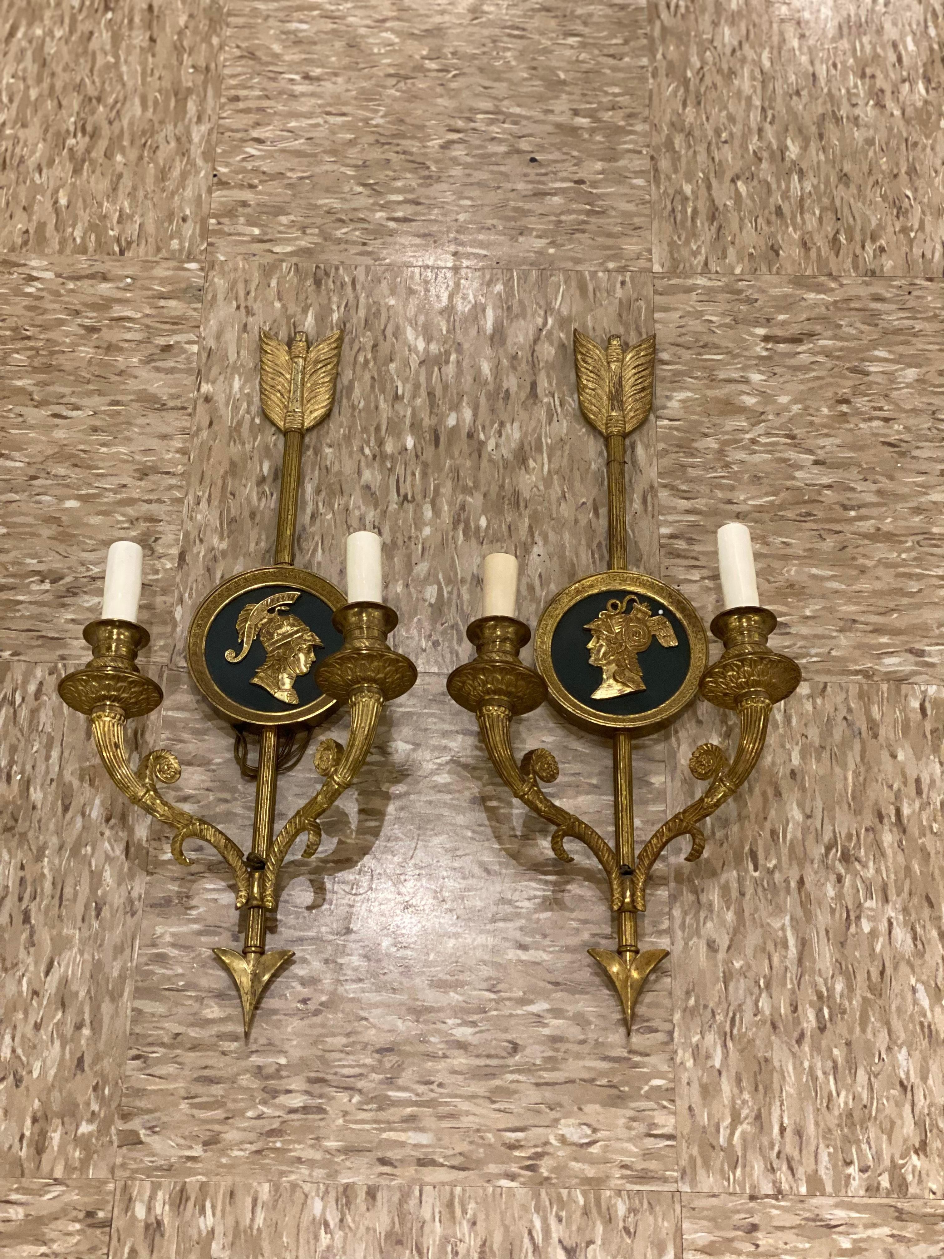 Late 19th Century French Empire Arrow Sconces In Good Condition For Sale In New York, NY