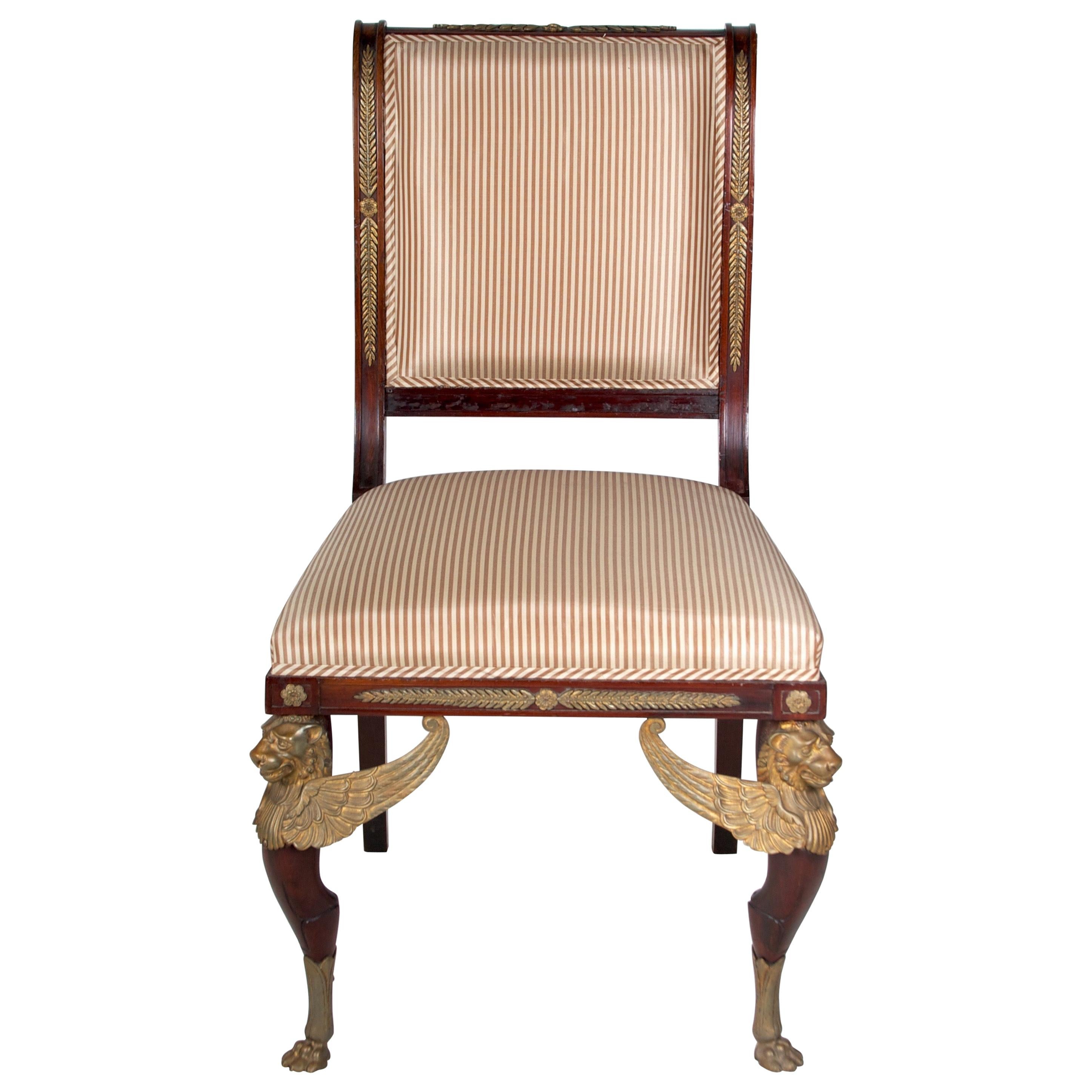 Late 19th, Century, French Empire Style Mahogany Side Chair-English