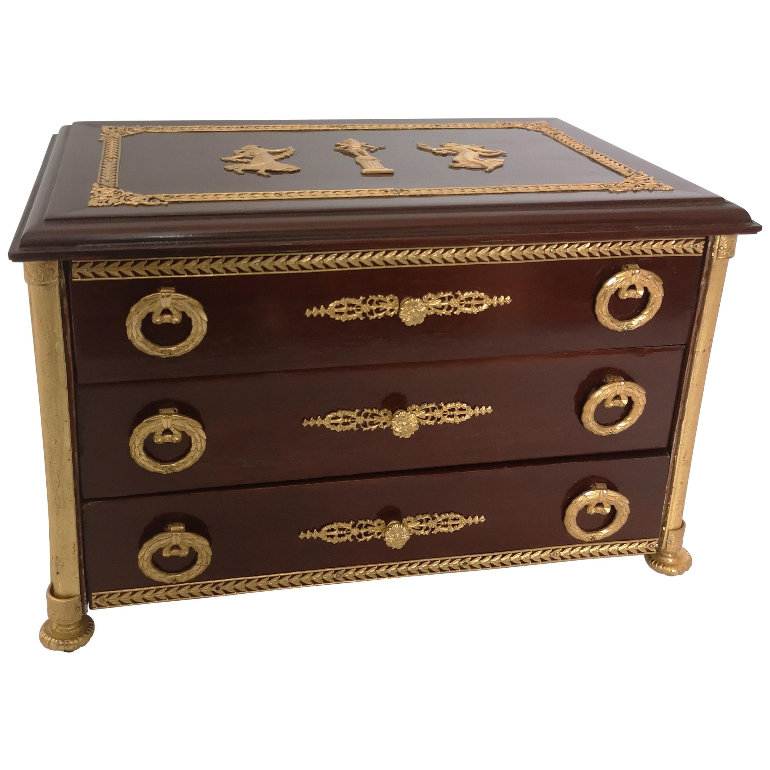 Late 19th Century French Empire Style Miniature Chest For Sale