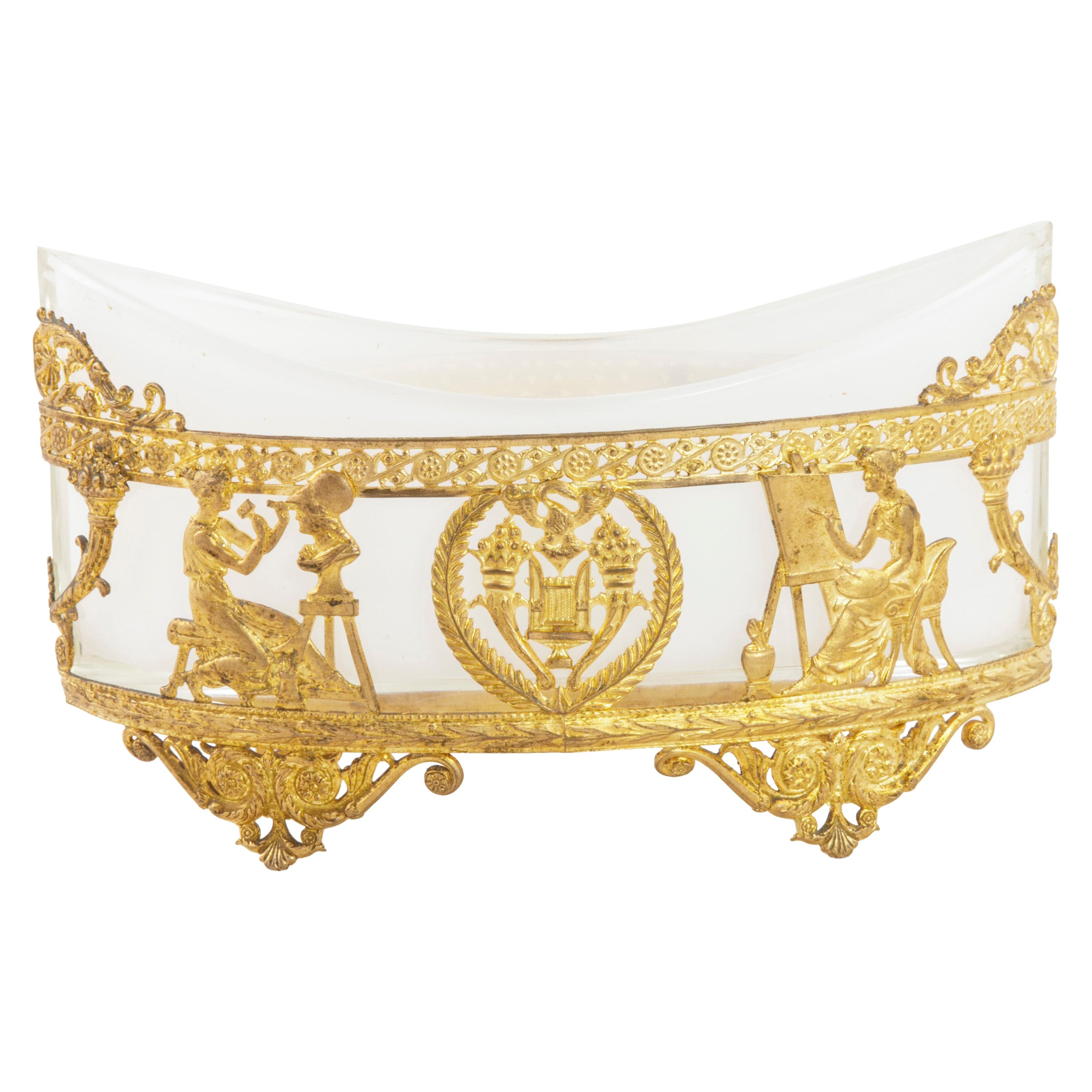Late 19th Century French Empire Style Opaline Jewelry Dish with Gilt Bronze Base
