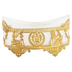 Late 19th Century French Empire Style Opaline Jewelry Dish with Gilt Bronze Base
