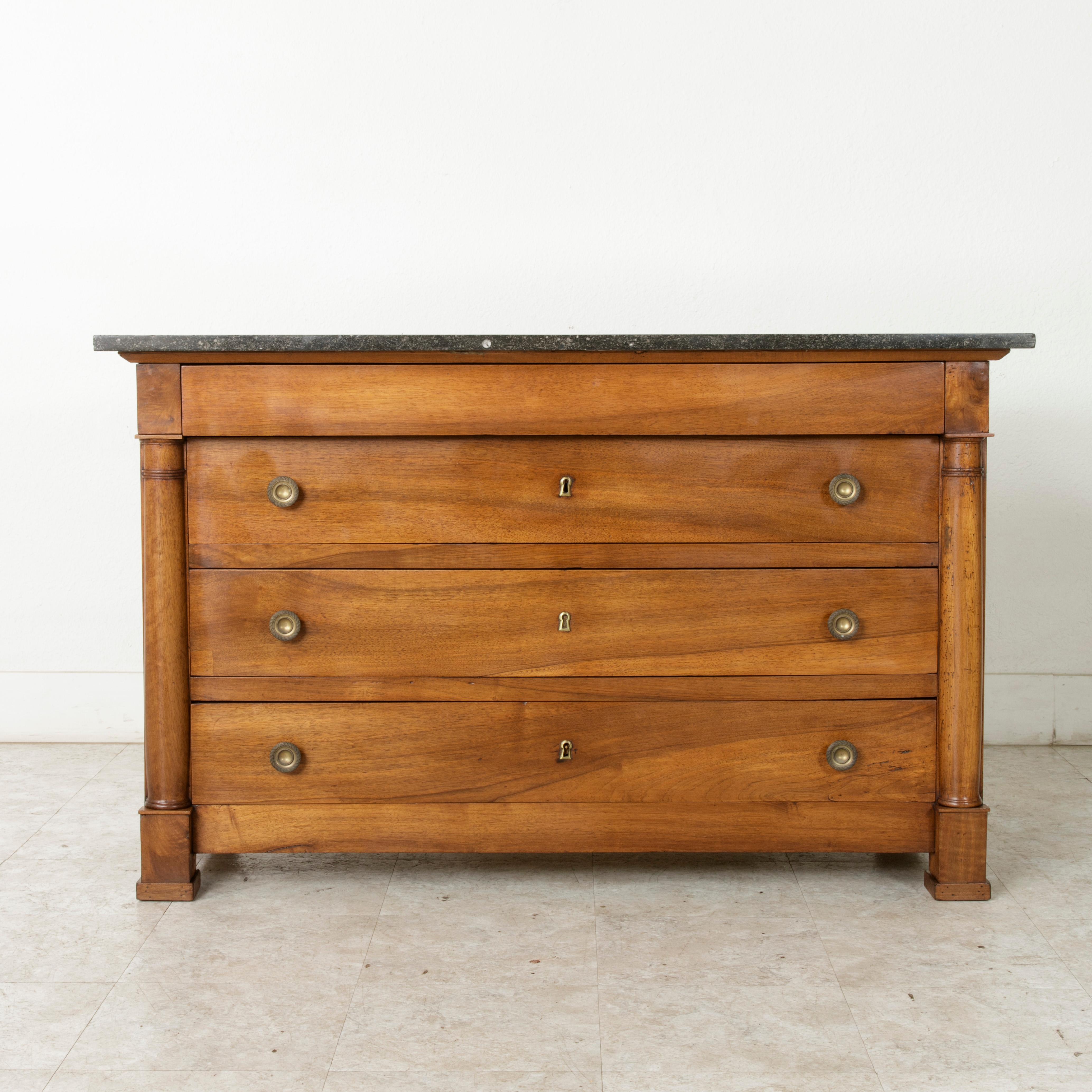 Late 19th Century French Empire Style Walnut Commode or Chest with Black Marble (Französisch)