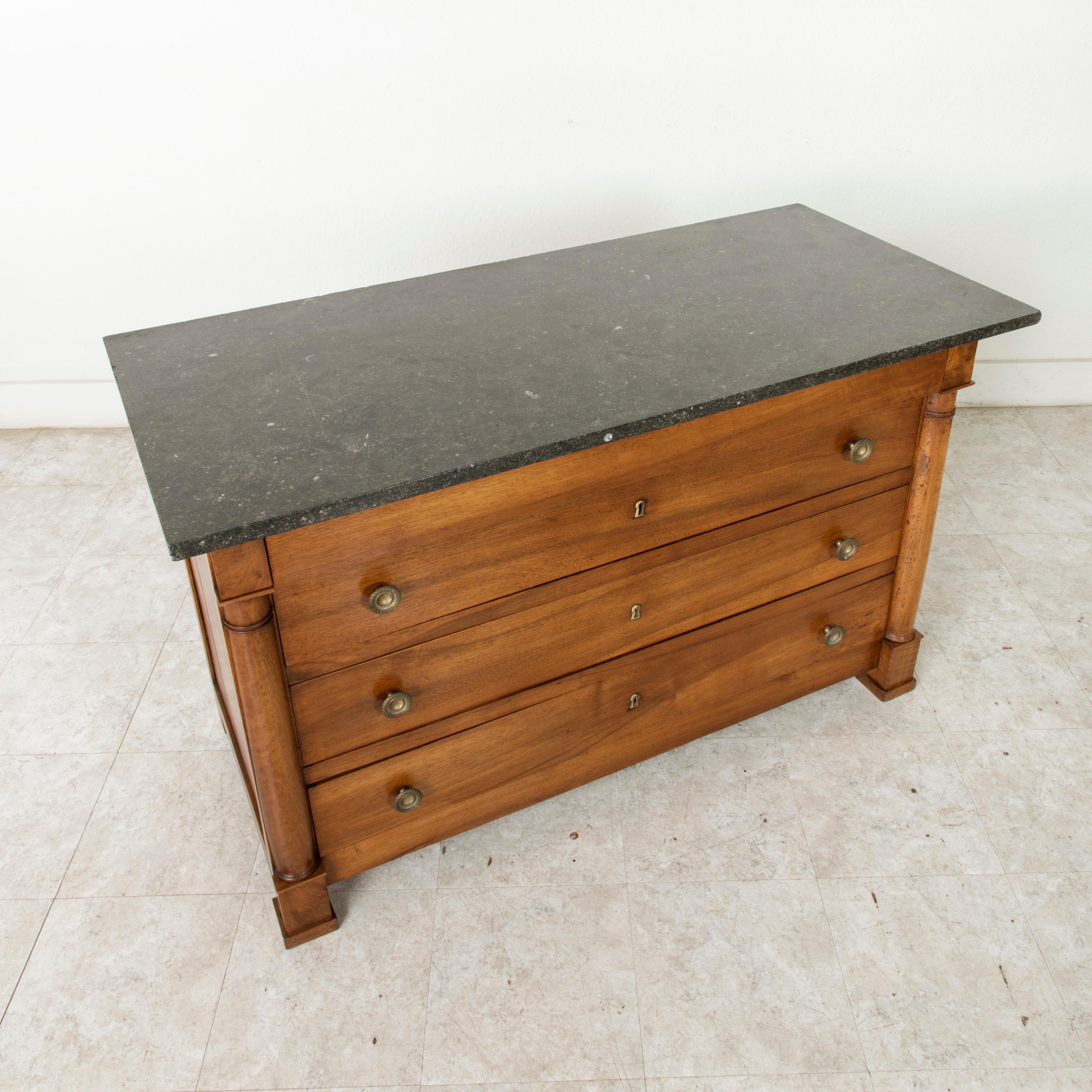 Late 19th Century French Empire Style Walnut Commode or Chest with Black Marble 1