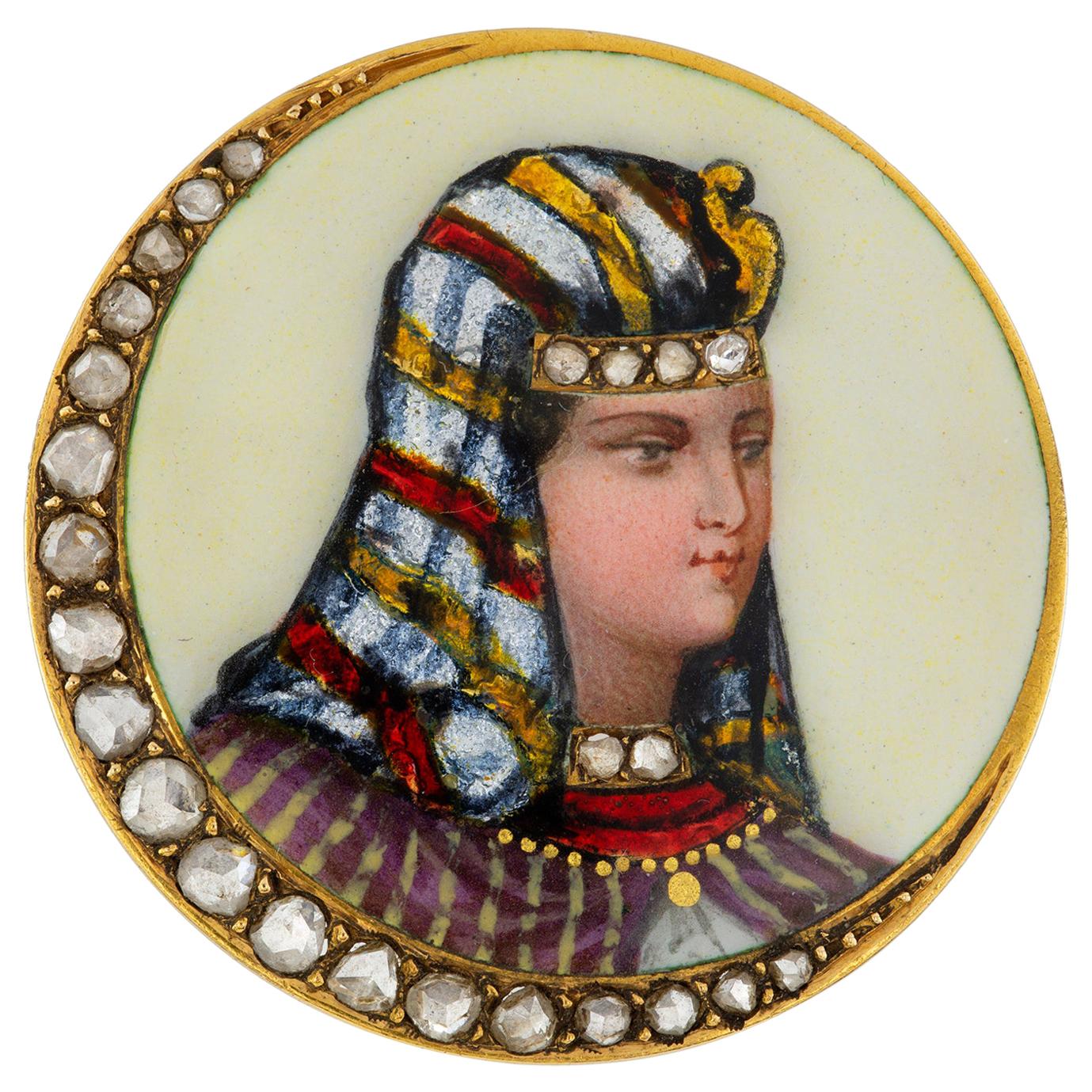 Late 19th Century French Enamel and Diamond Brooch