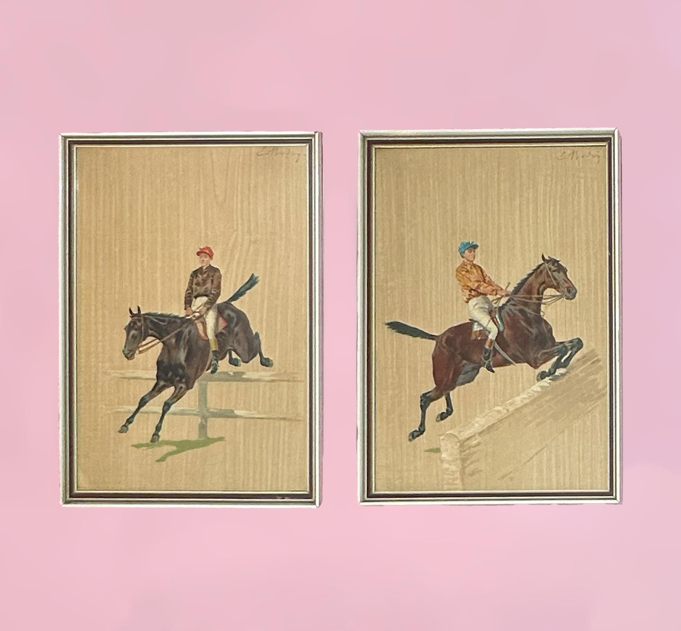 Painted Late 19th-Century French Equestrian Prints by Ernest Alexandre Bodoy, A. Legras For Sale
