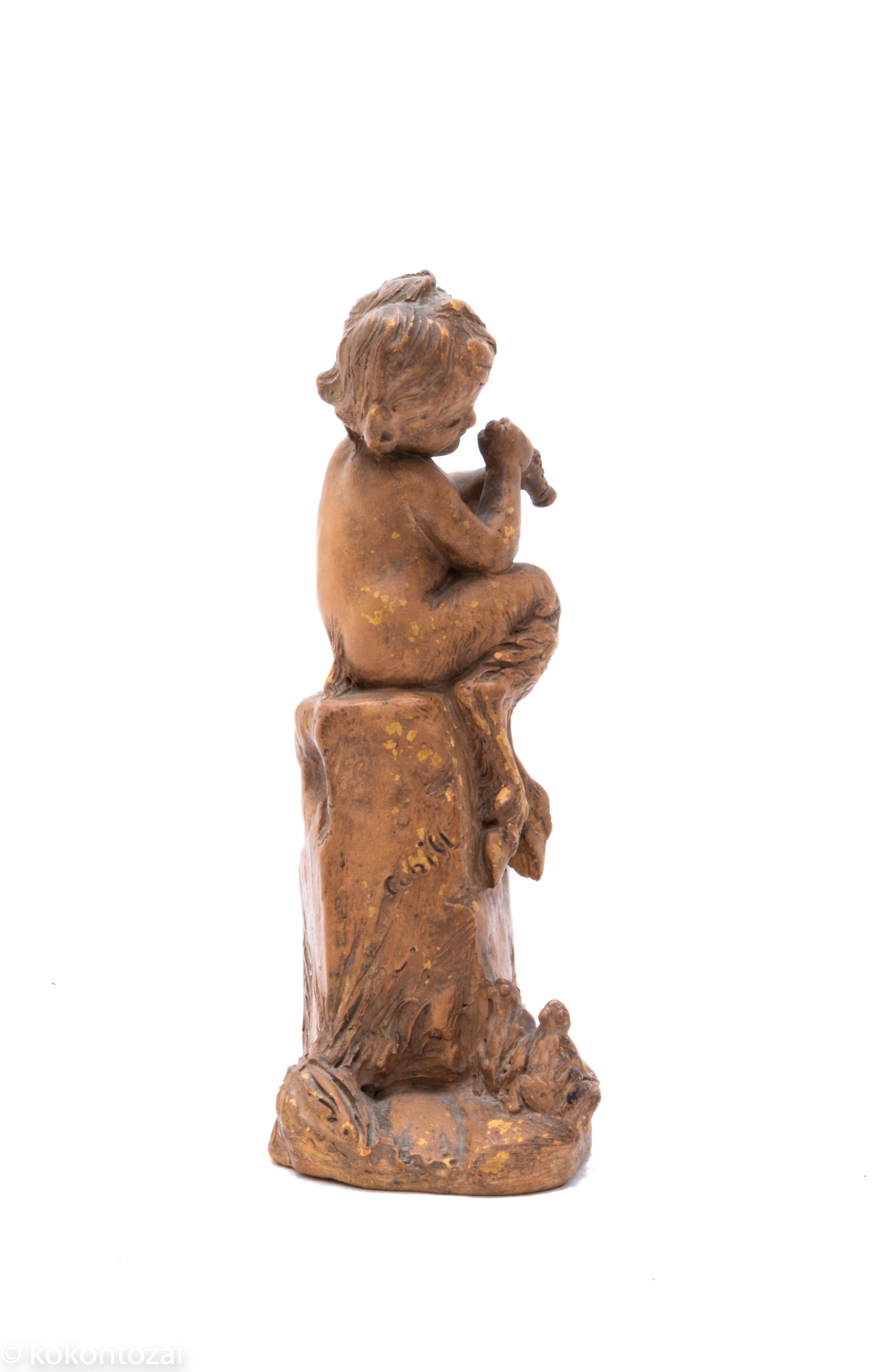 Hand-Carved Late 19th Century French Faun Sculpture Signed by Cohill