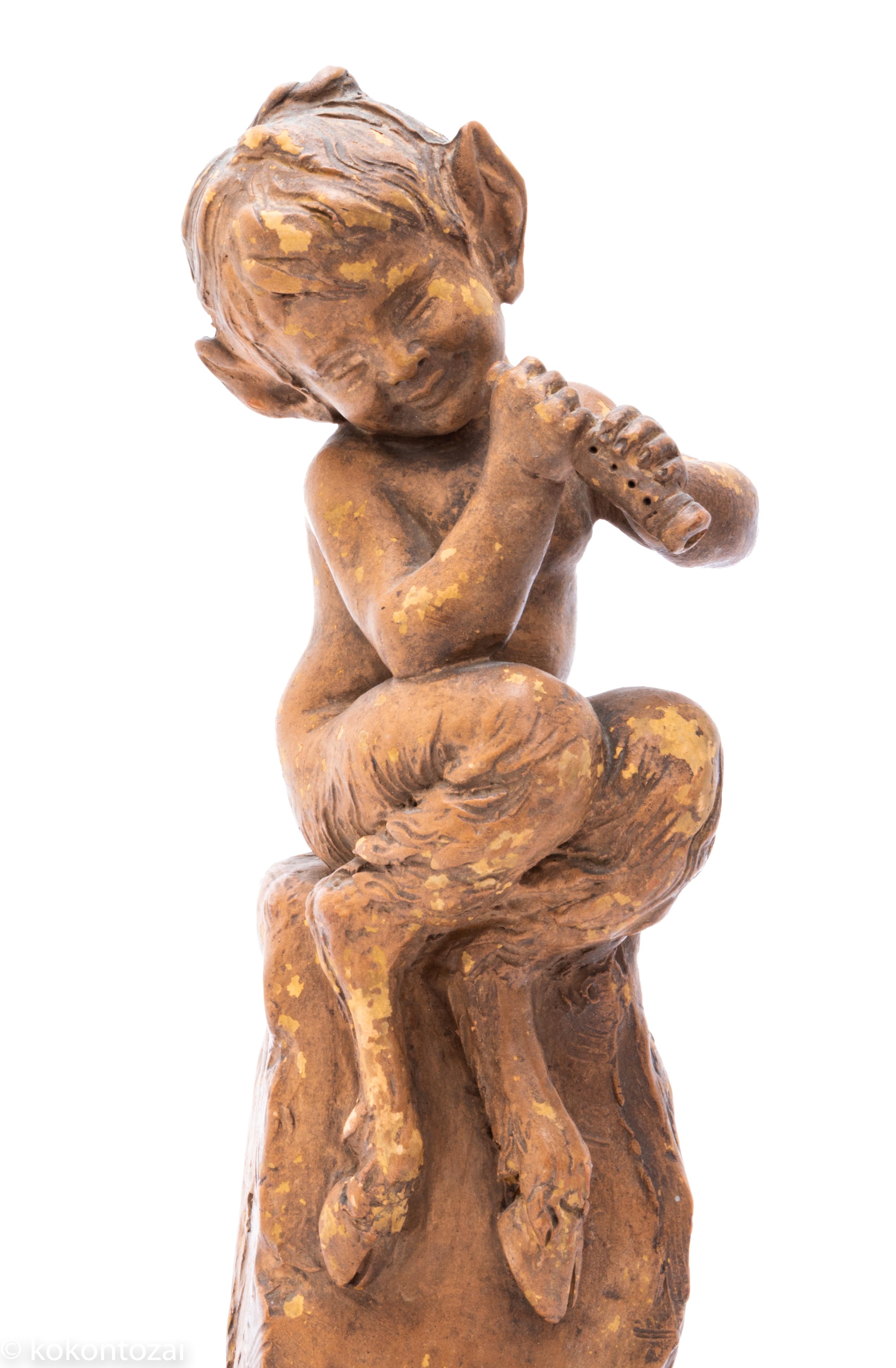 Terracotta Late 19th Century French Faun Sculpture Signed by Cohill