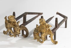 Late 19th Century French Fireplace Andirons - Gilt Bronze Figurines