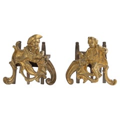 Morillos de chimenea franceses de finales del siglo XIX - Figuritas de bronce dorado