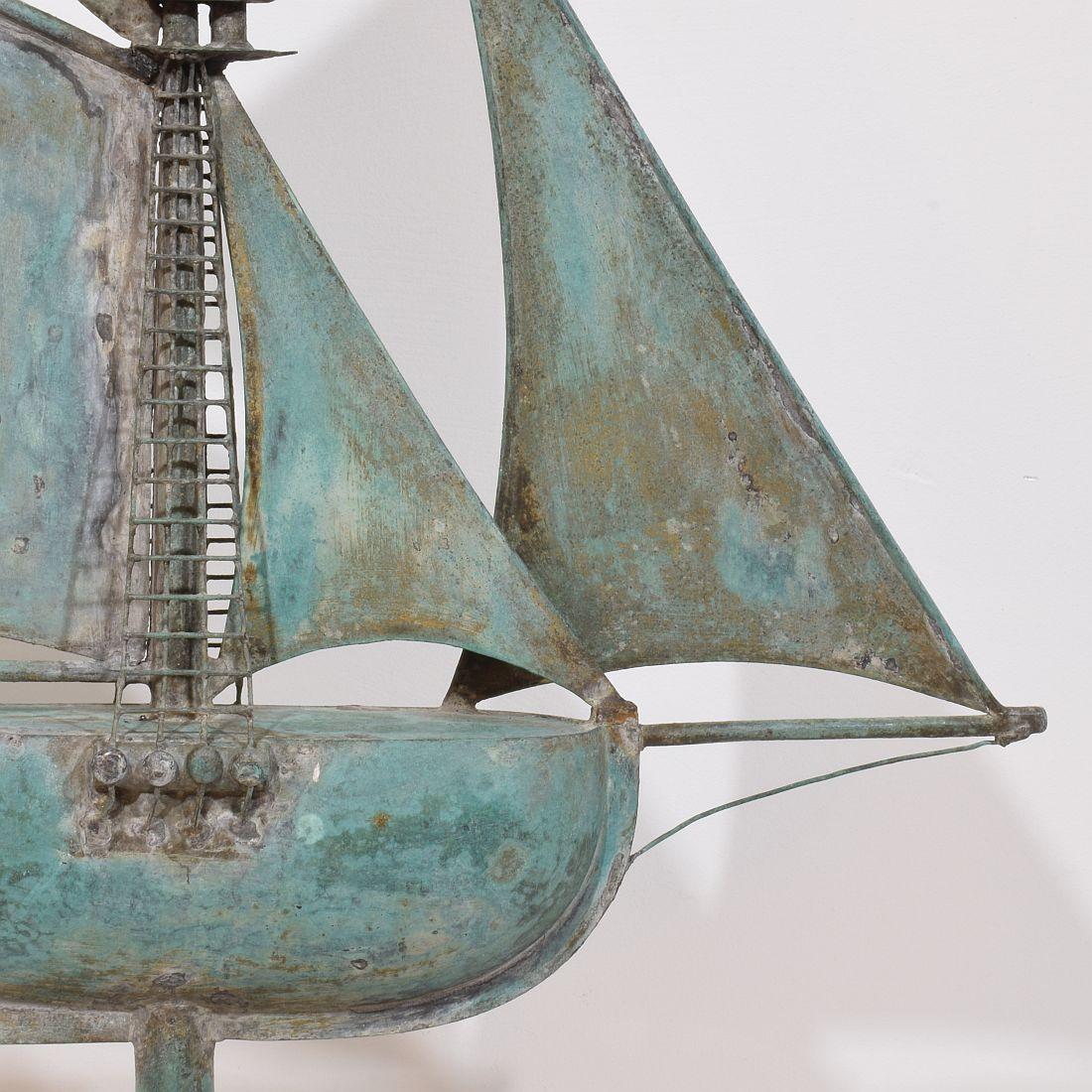 Late 19th century, French Folk Art Copper Sailboat Weathervane  For Sale 4