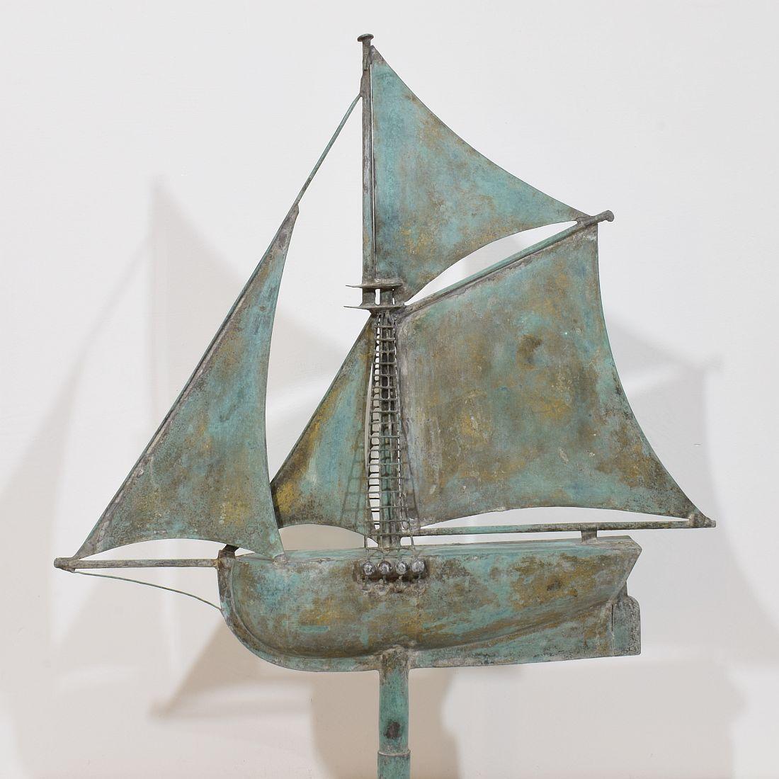 Late 19th century, French Folk Art Copper Sailboat Weathervane  For Sale 6